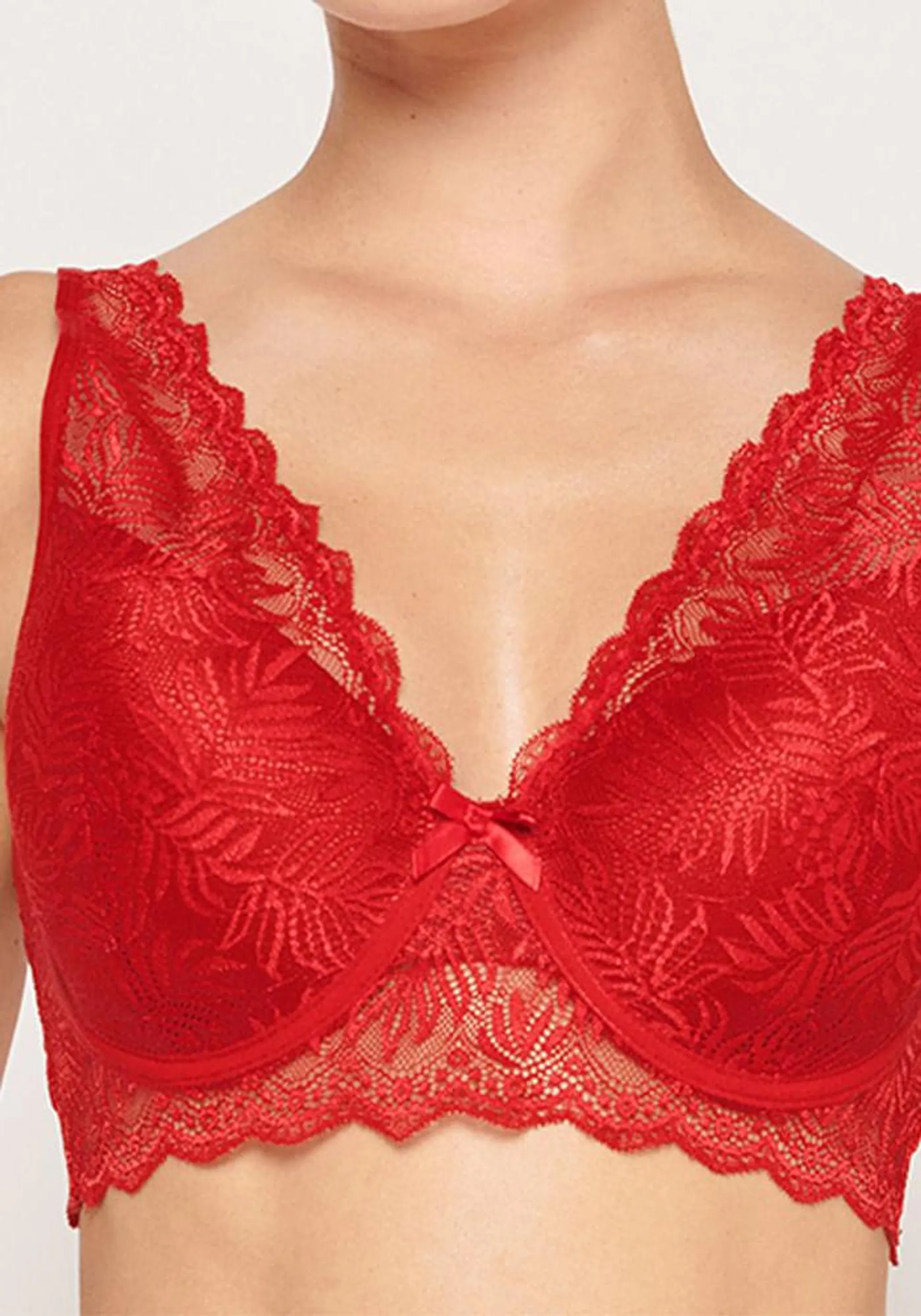 Sostén Bralette Copa D con Soft Encaje Floral Rojo