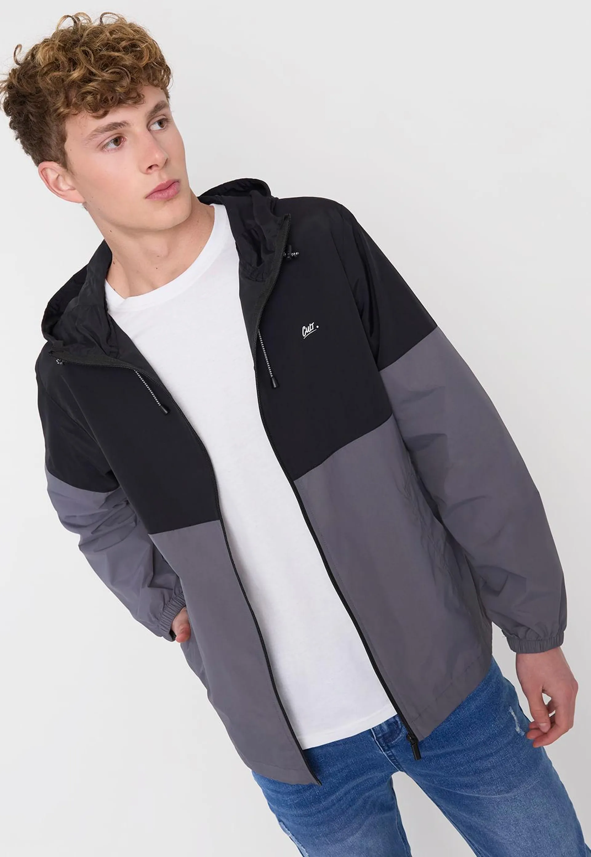 Cortaviento Hombre Gris Color Block