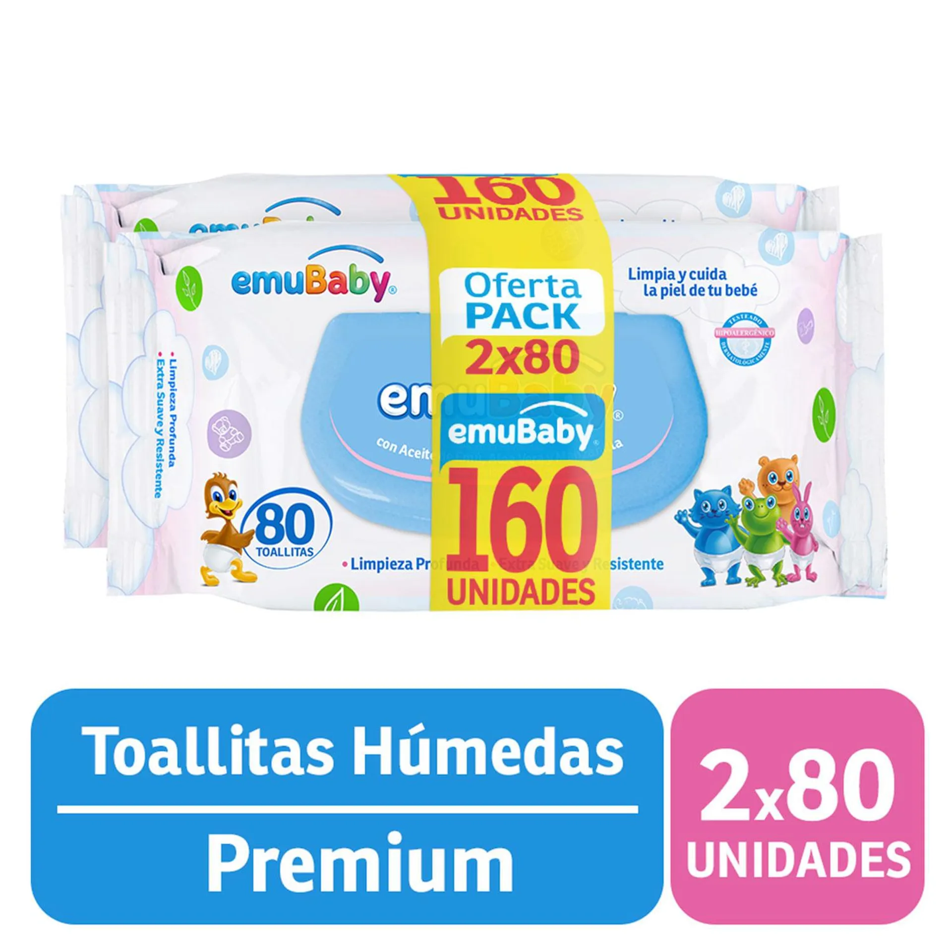 Toallas Húmedas Emuwipes 2 Paquetes de 80 un. | Jumbo.cl