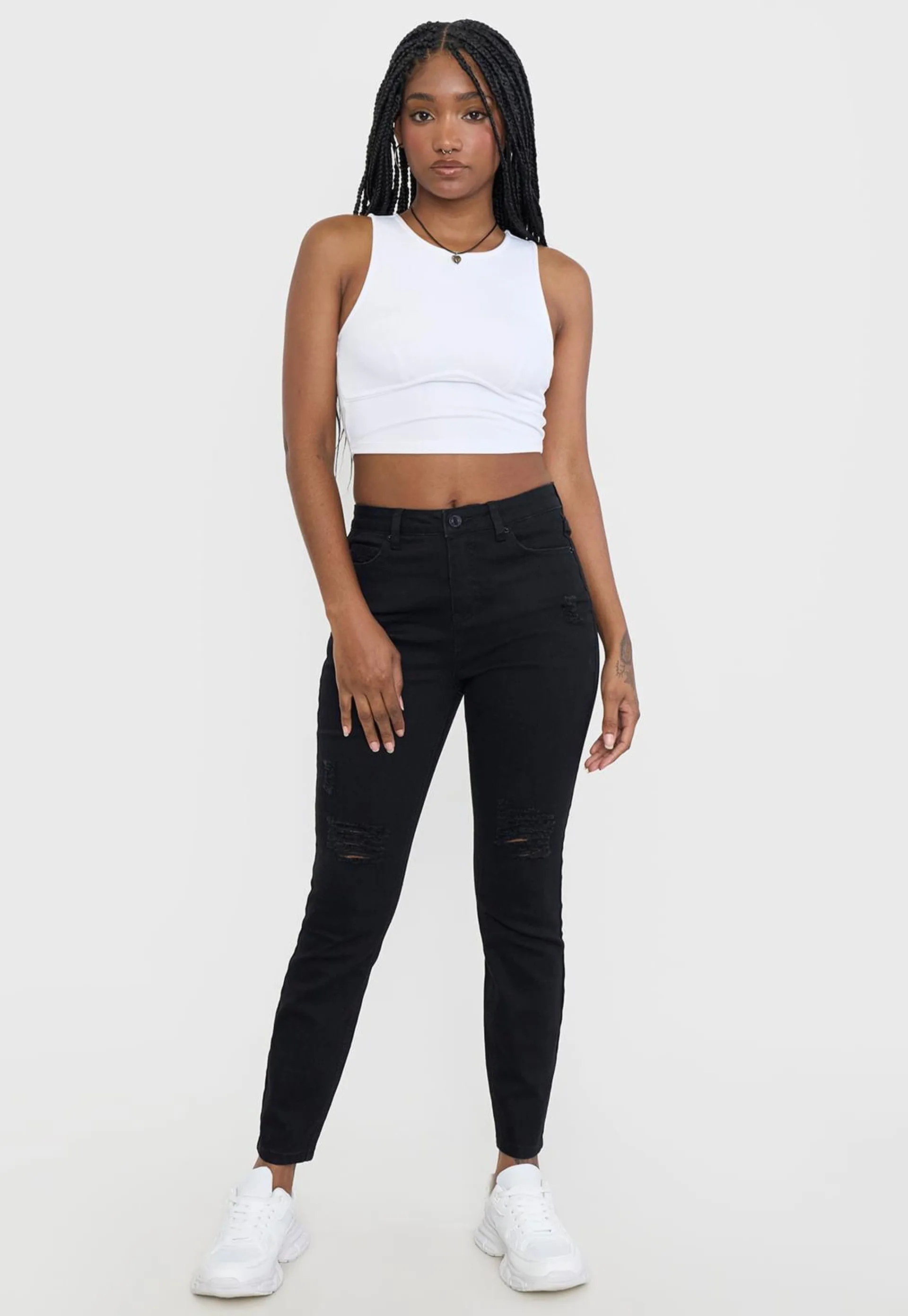 Jeans Mujer Roturas Skinny Negro