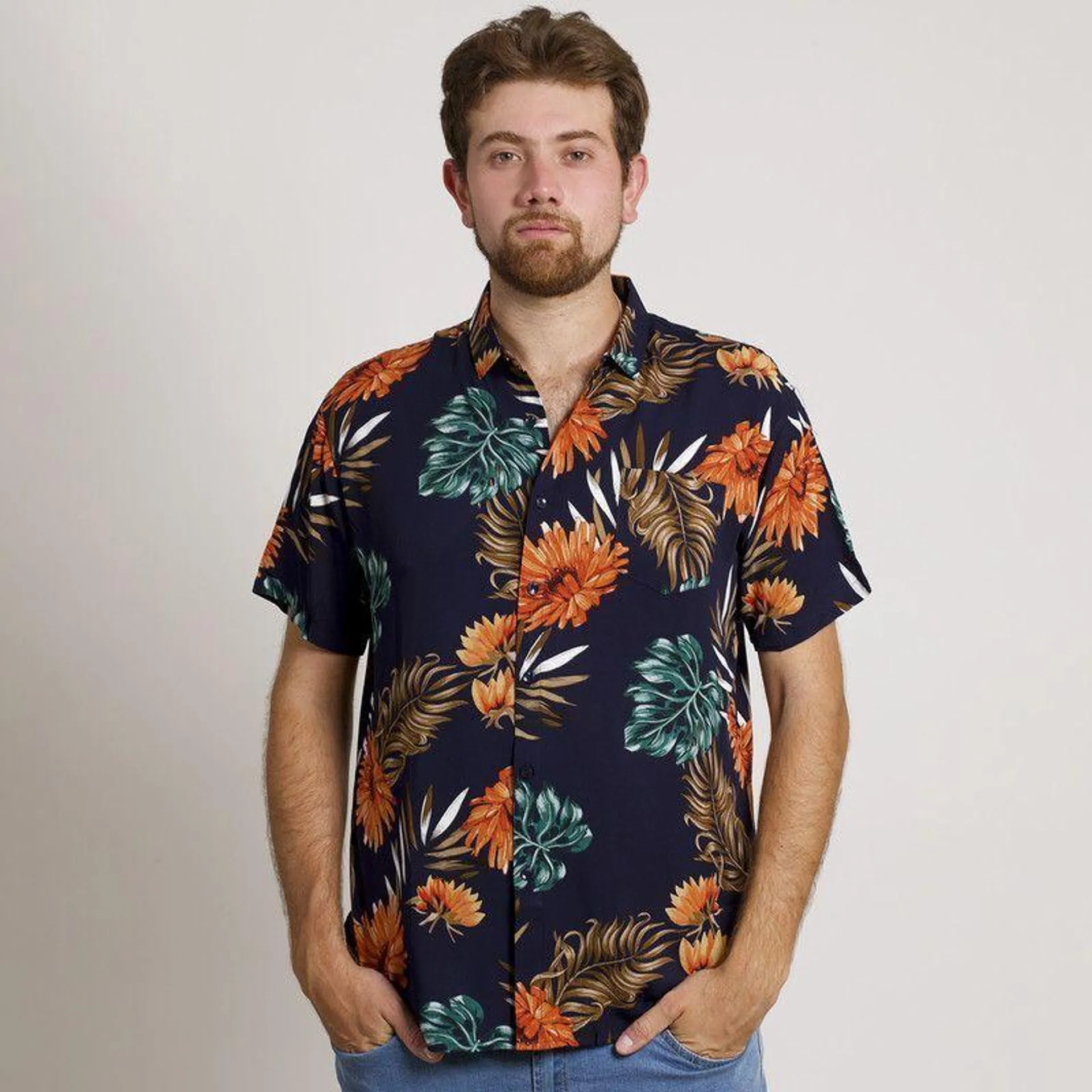 CAMISA HOMBRE MANGA CORTA HAWAIANA AZUL