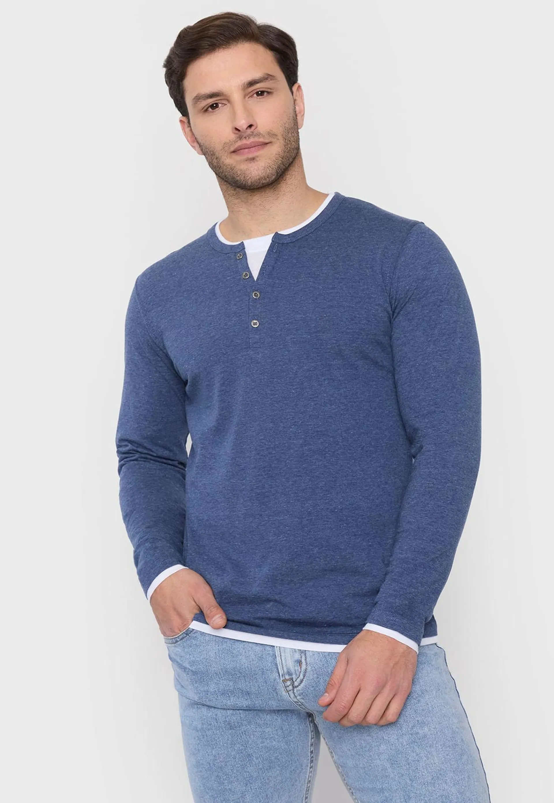 Polera Hombre Doble Cuello Algodón Orgánico Celeste