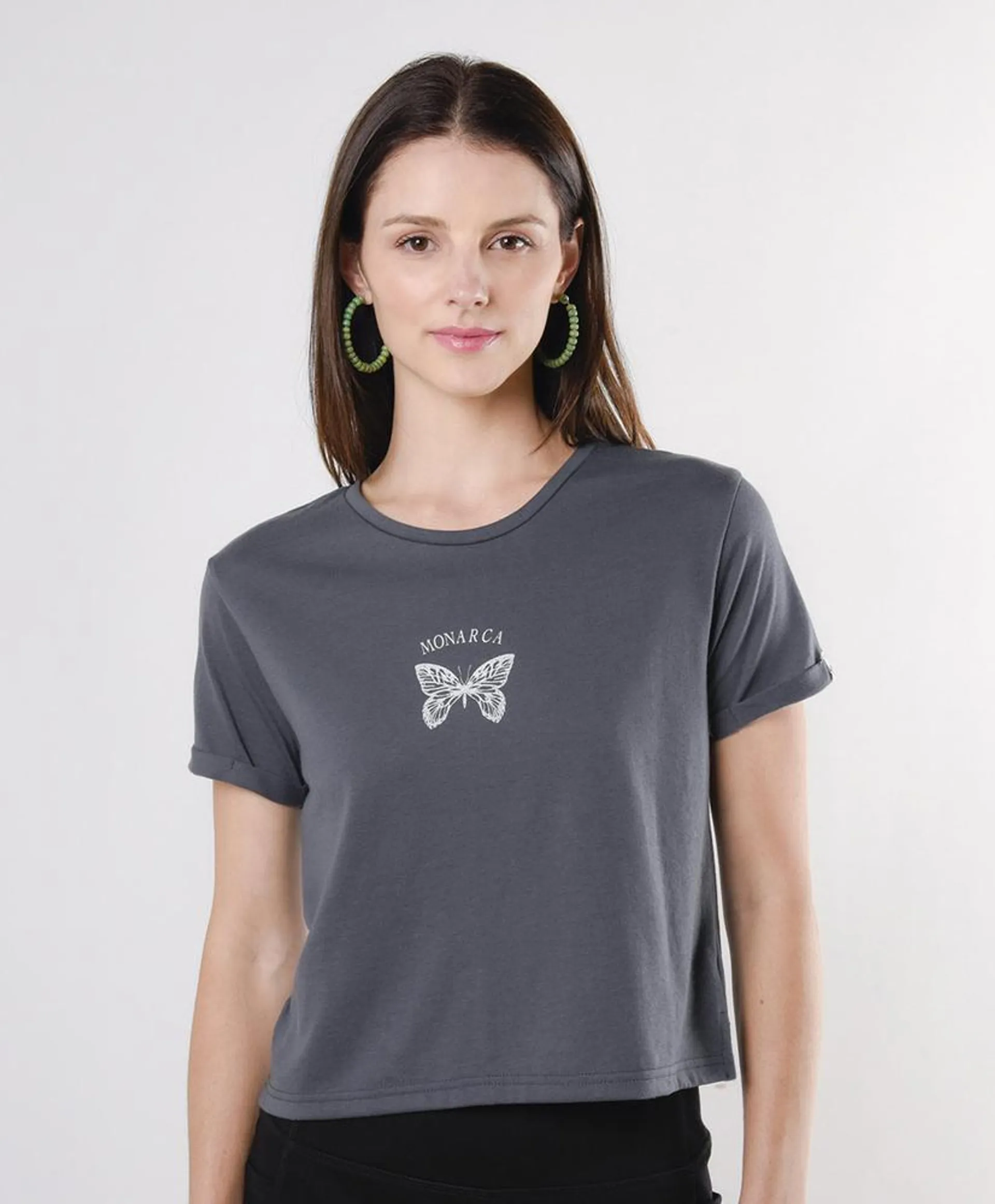 Polera mujer gris mariposa