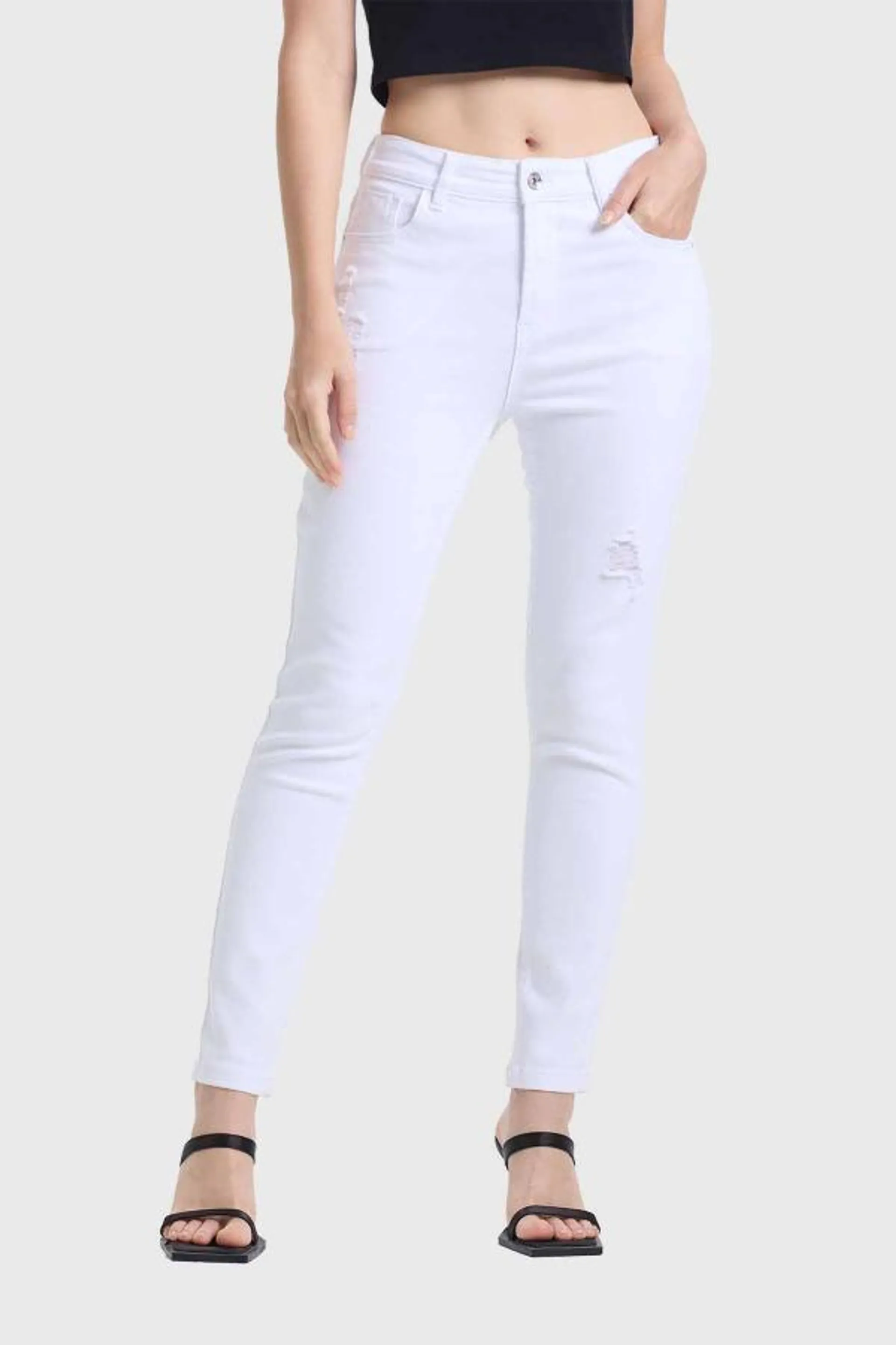 Jeans mujer super skinny lia lavado blanco