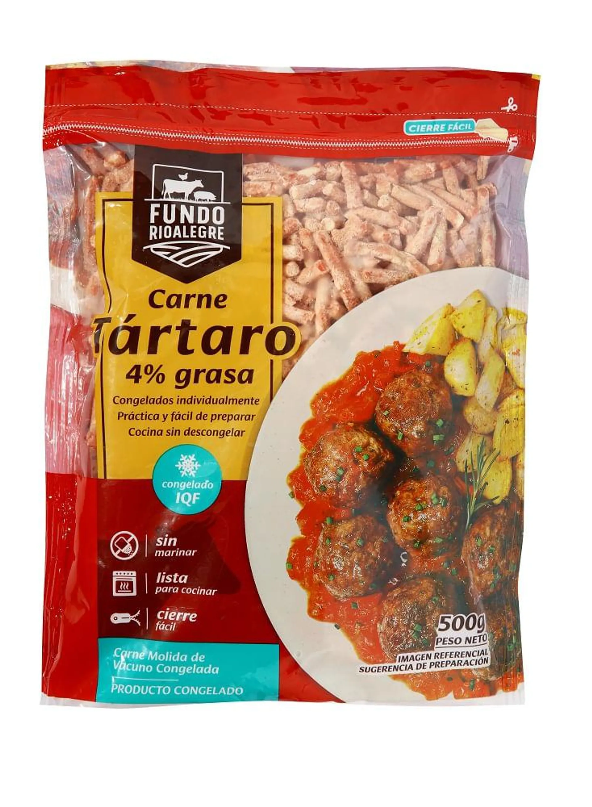 Carne molida 4% grasa vacuno tártaro Fundo Río Alegre congelado 500 g