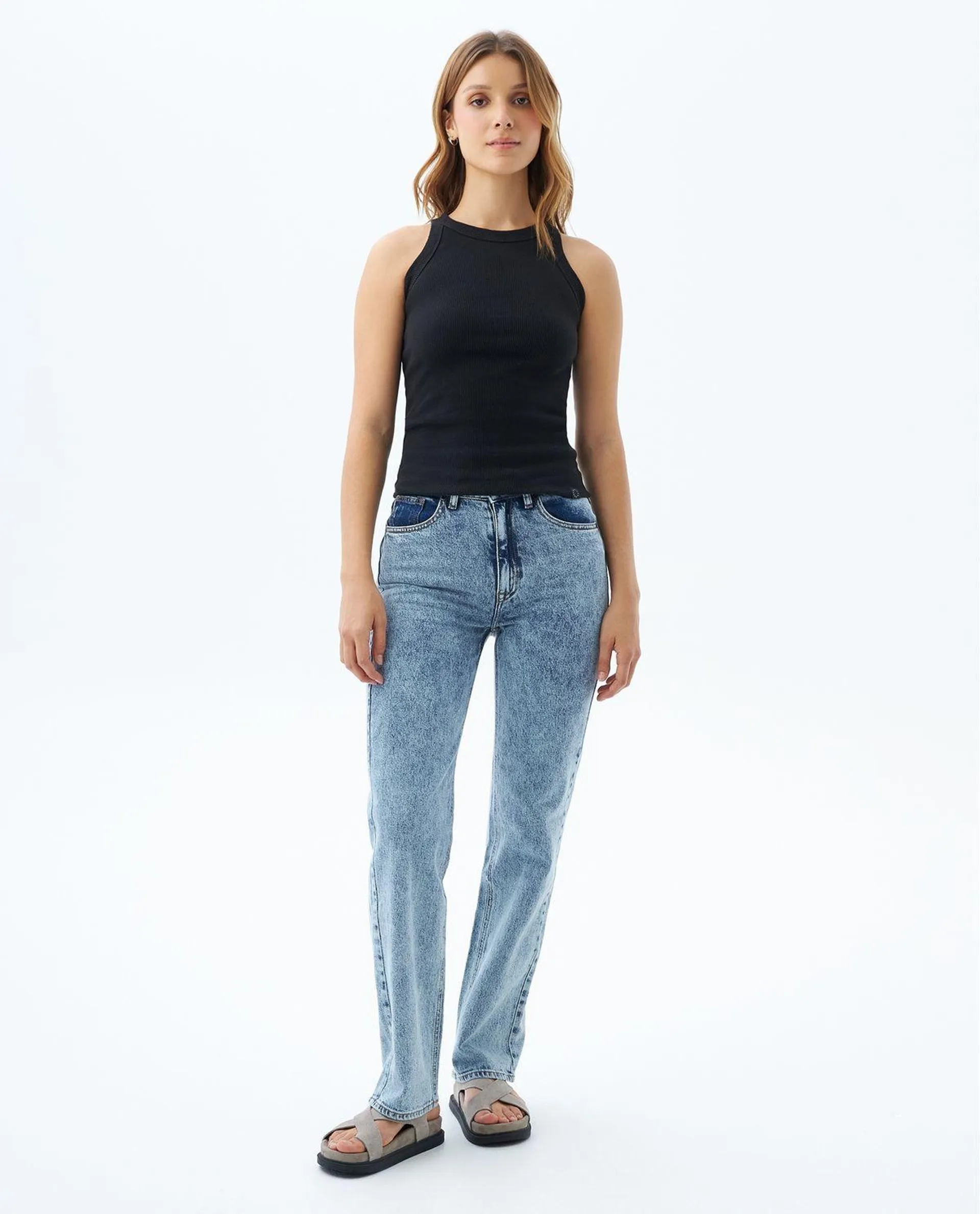 Jean Straight medio claro para mujer