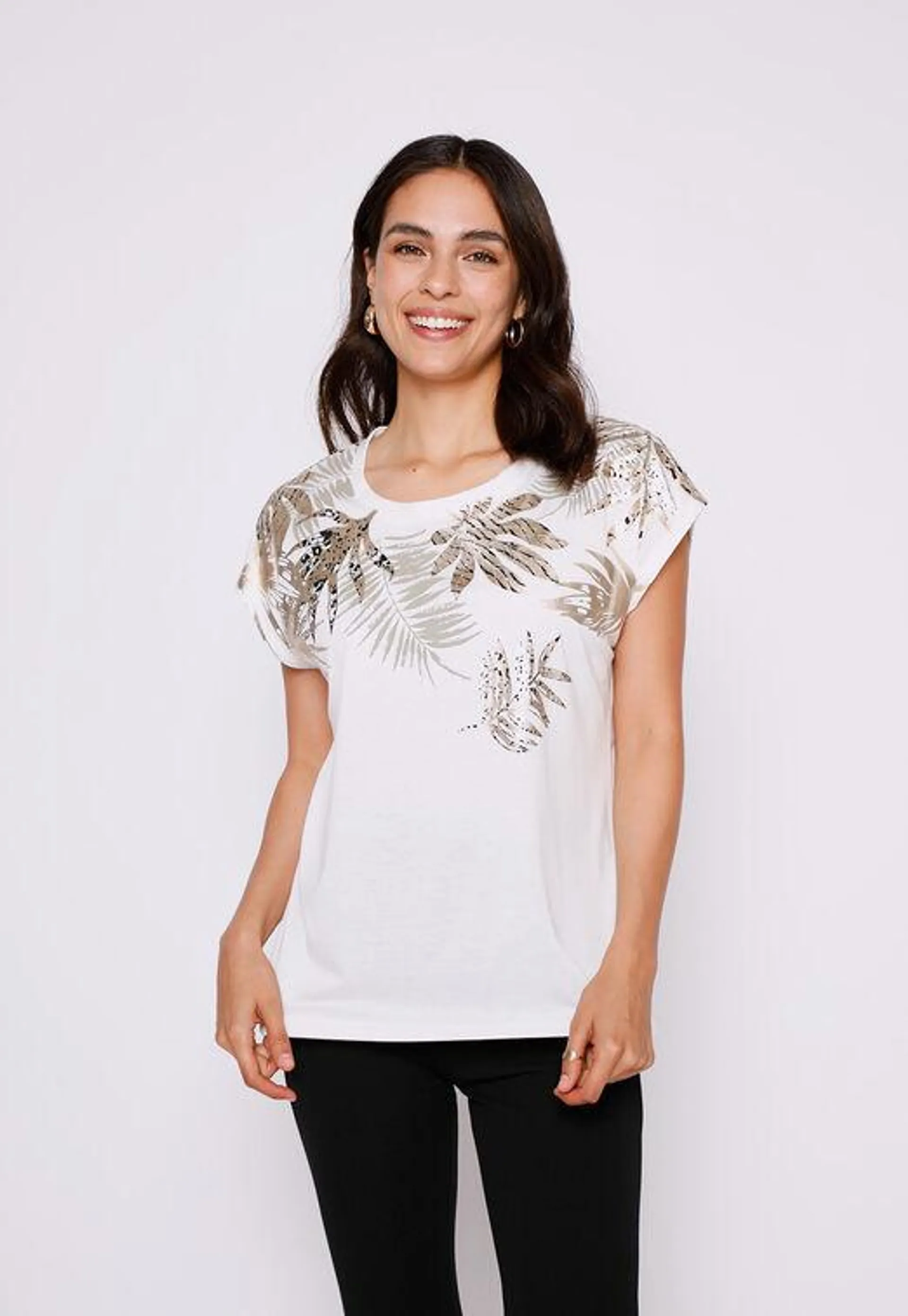 Polera Mujer Blanco Hojas Gold Family Shop