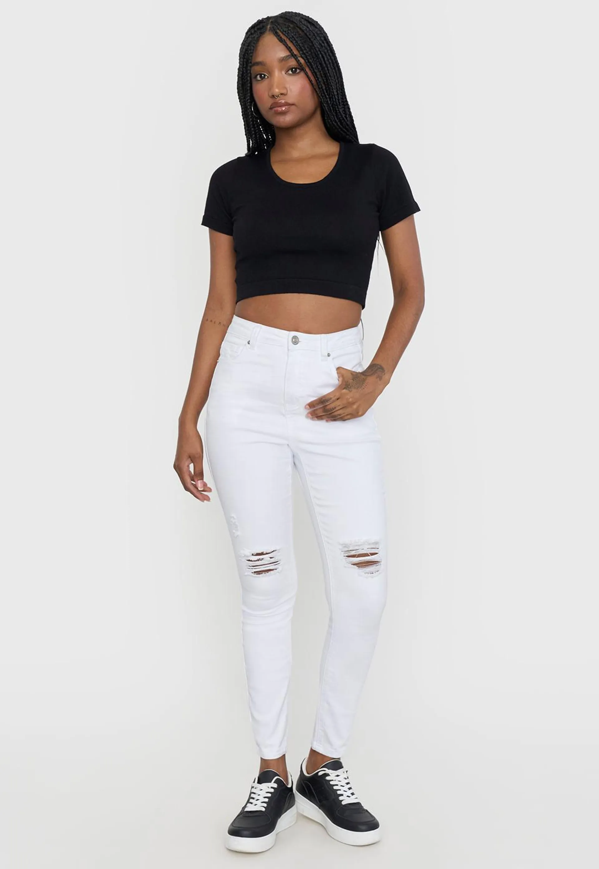 Jeans Mujer Skinny Roturas Blanco