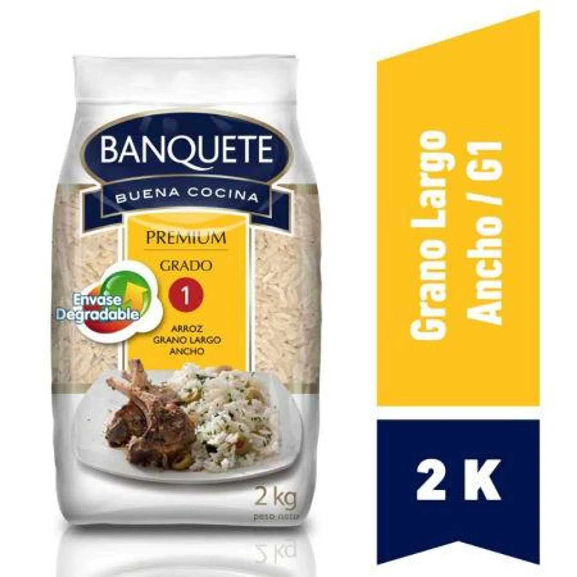 Banquete - Arroz Grado 1 Grano Largo Bolsa, 2 kg