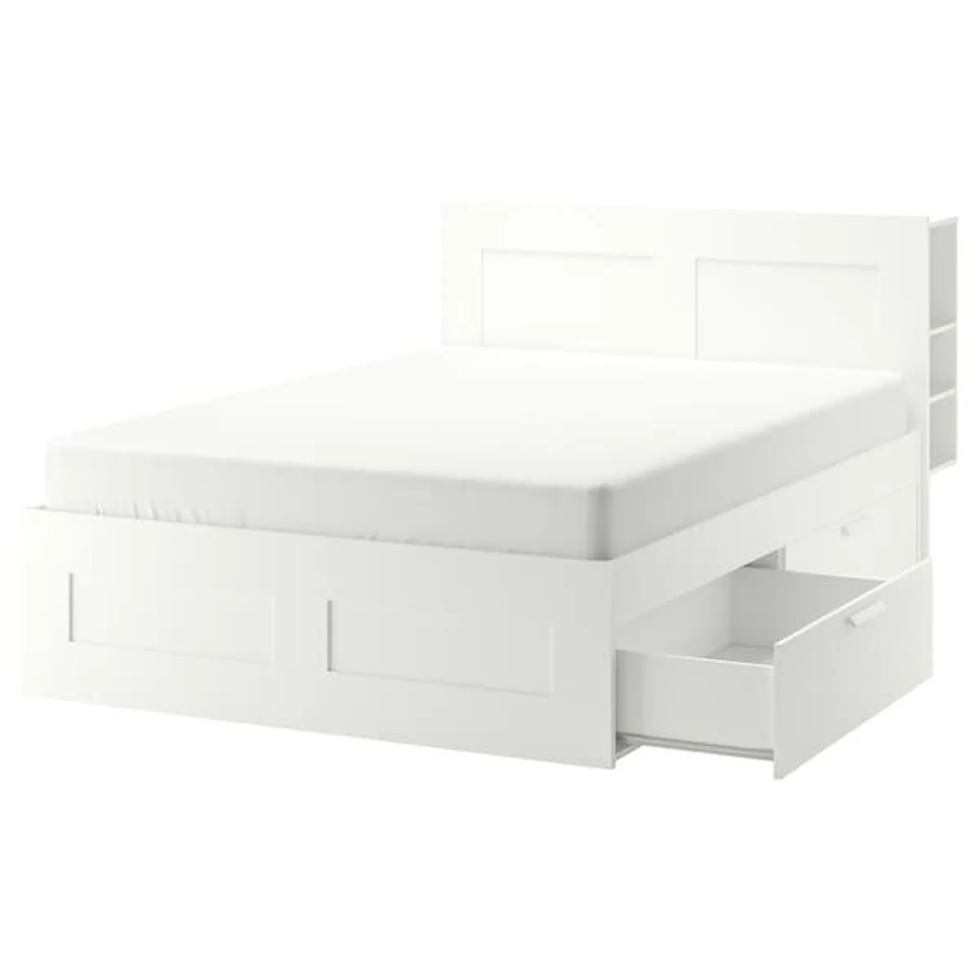 Cama con almacenaje y respaldo, blanco,