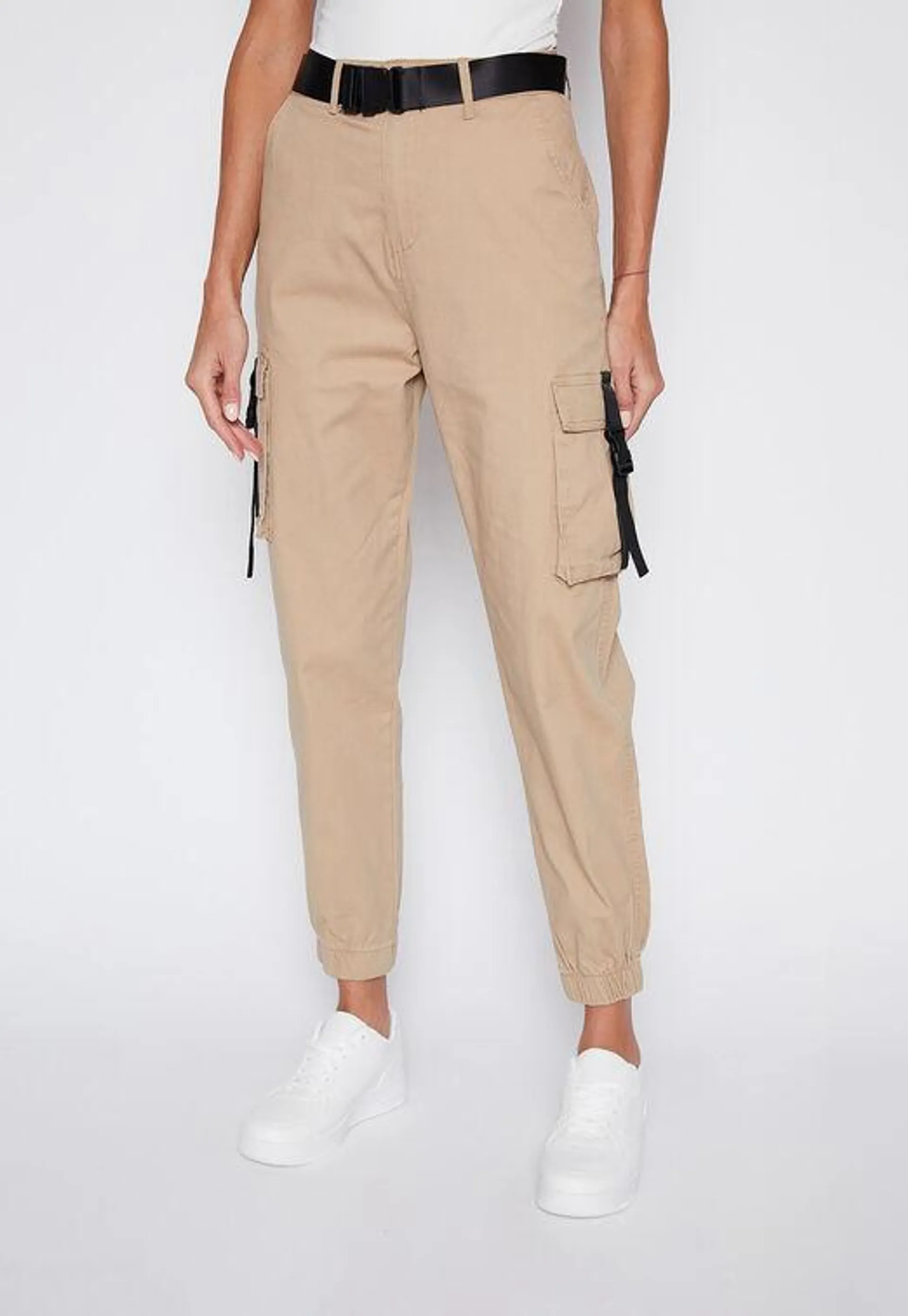 Pantalon Mujer Beige Jogger Cinturon Family Shop