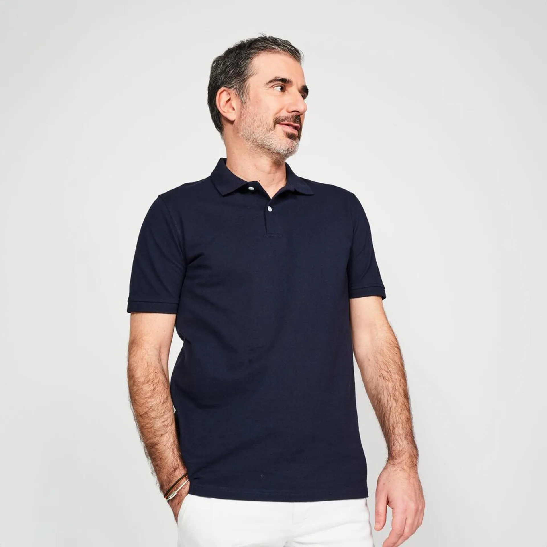 POLERA PIQUÉ GOLF DE ALGODÓN MANGA CORTA HOMBRE MW500 AZUL MARINO