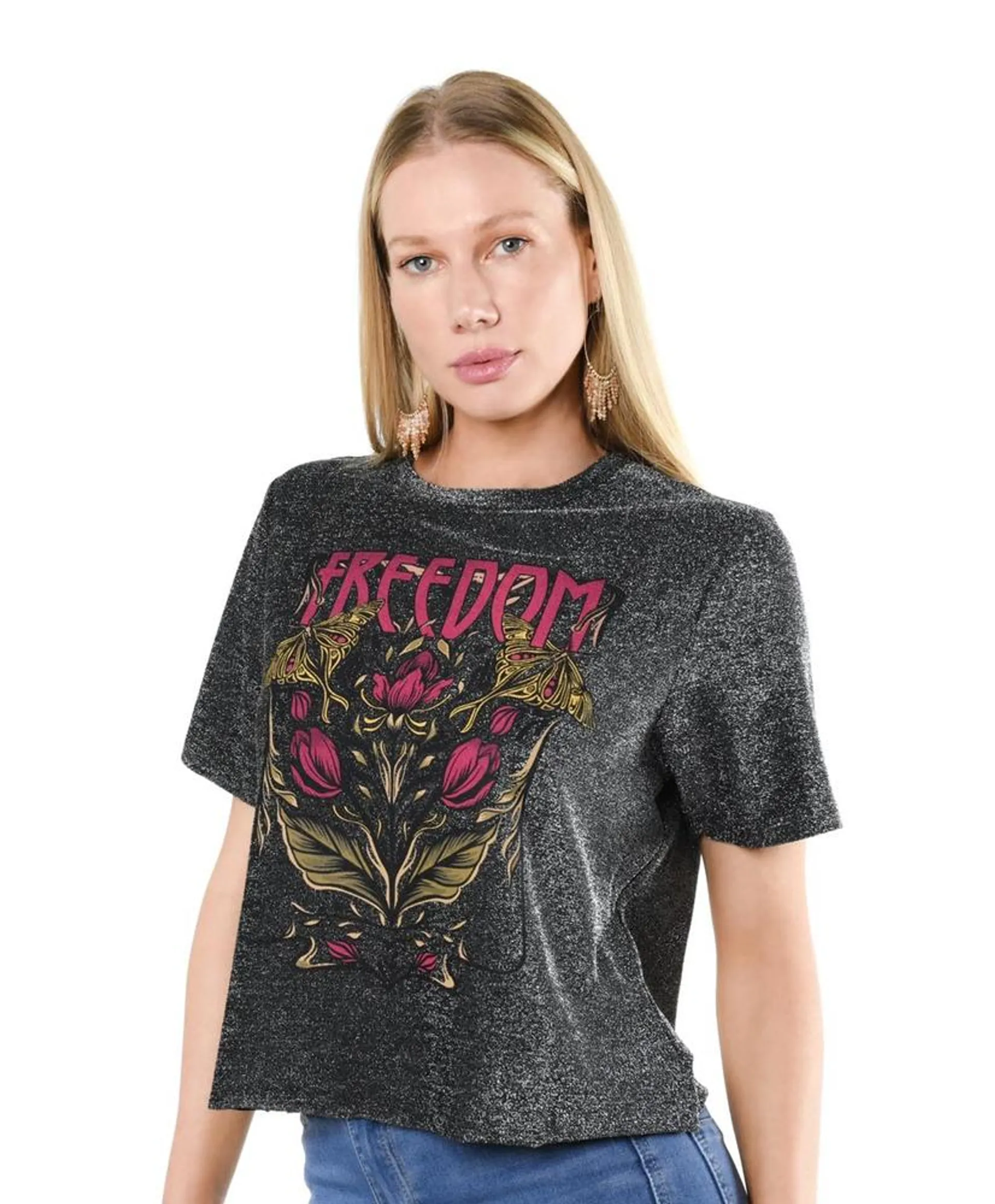 Polera mujer rock brillante