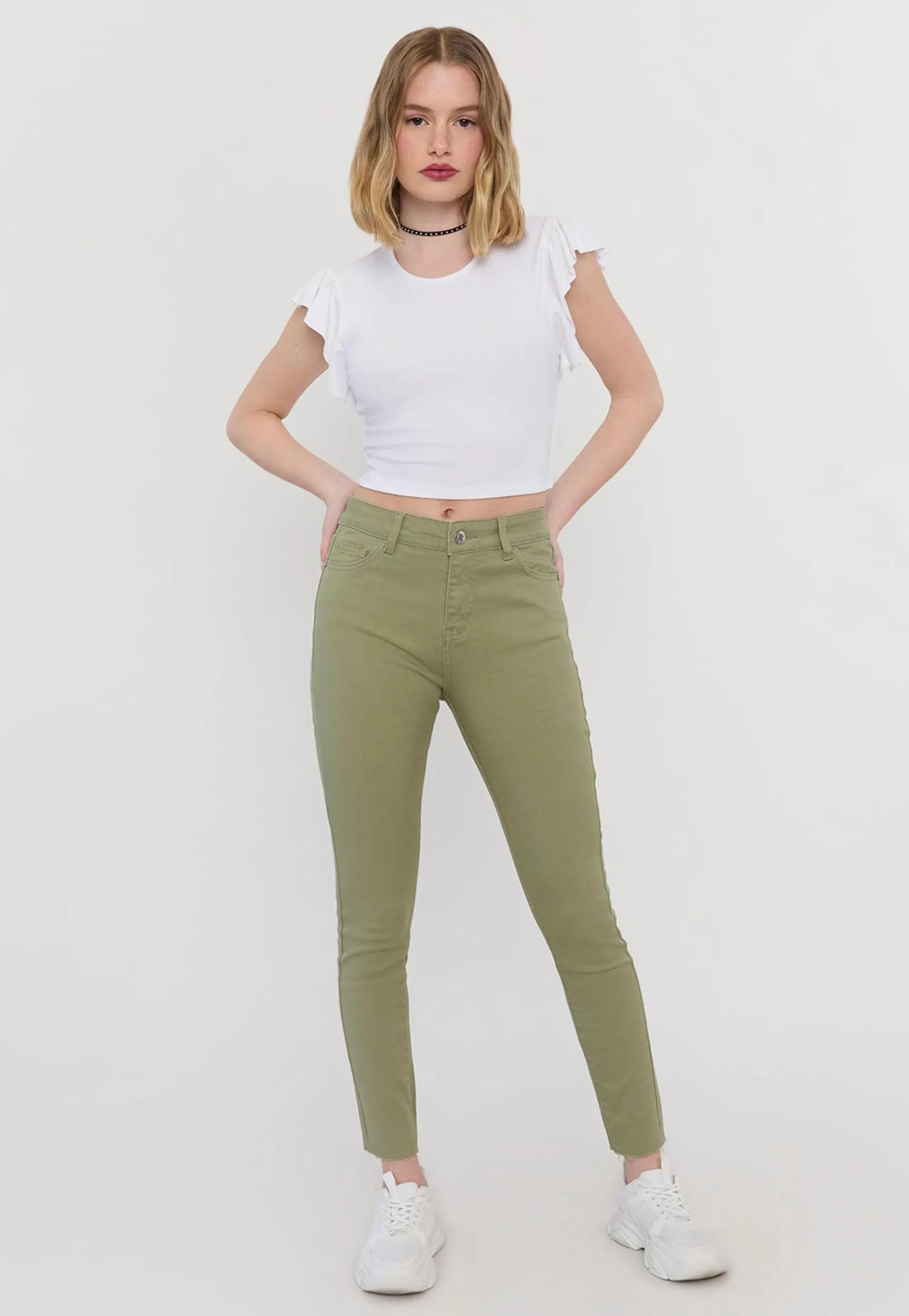 Jeans Mujer Color Skinny Verde