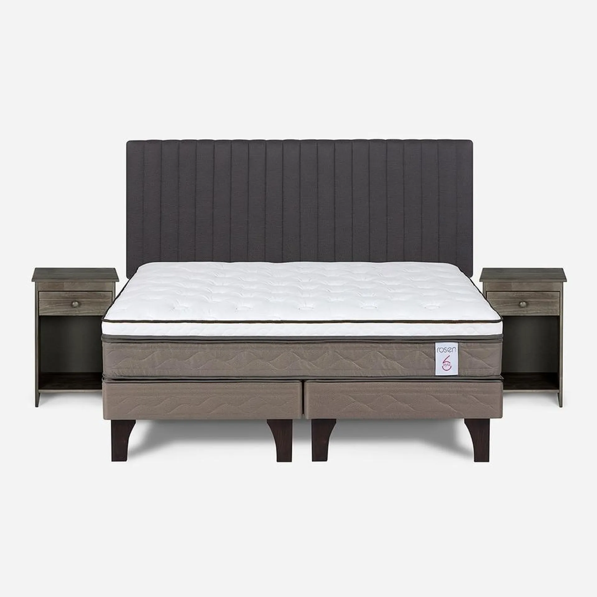 Cama New Style 6 de 2 Plazas + Respaldo Lucio y Velador Tabor