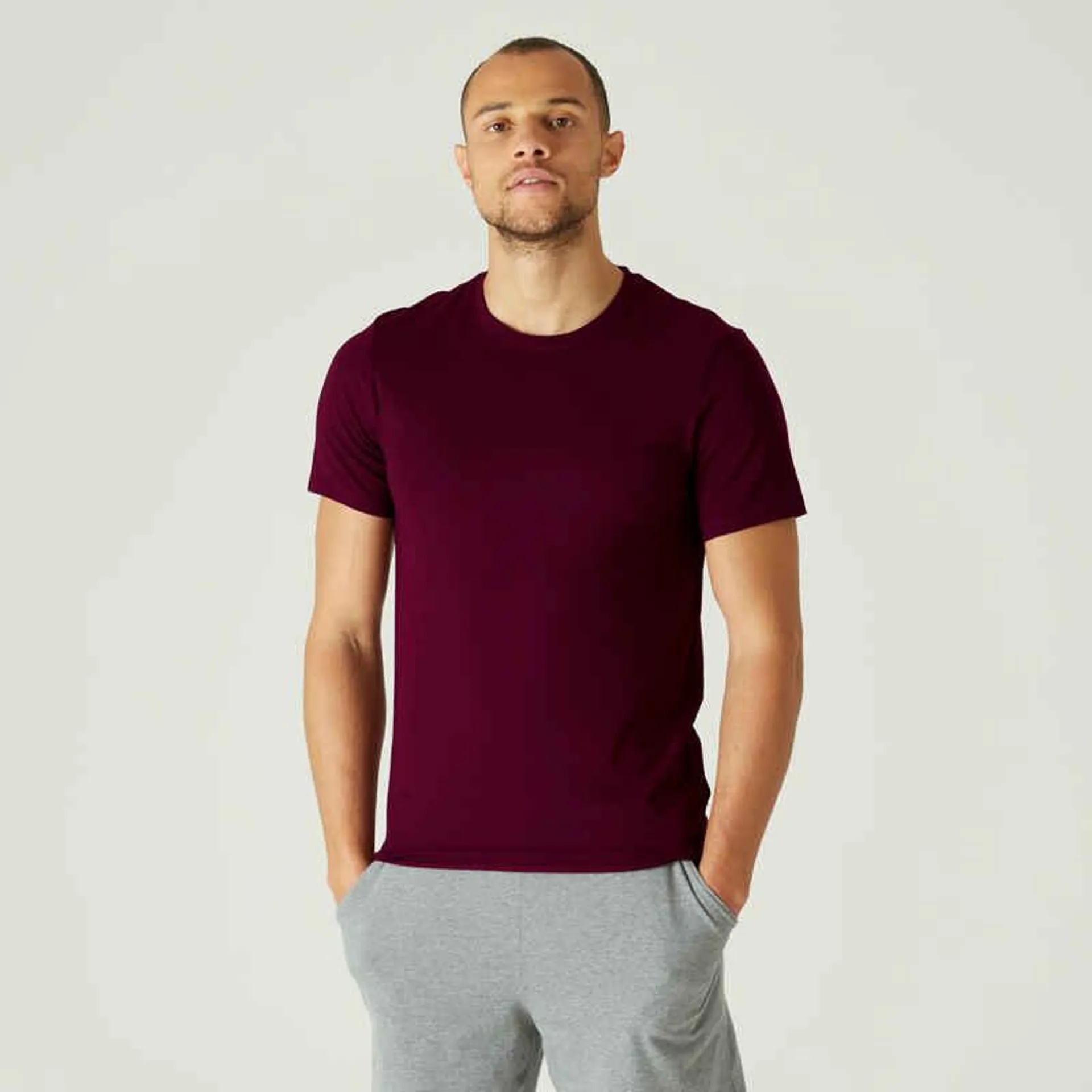 POLERA FITNESS HOMBRE 500 BORGOÑA SLIM