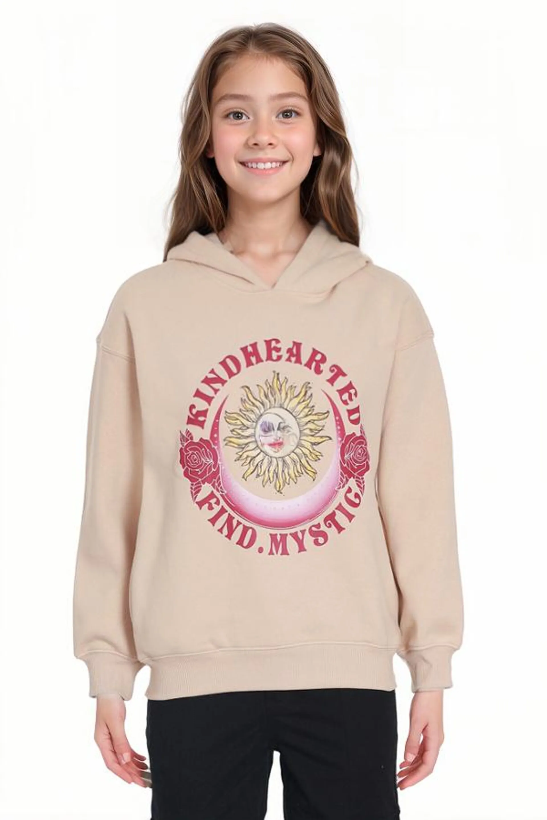 PolerÓn niÑa hoodie oversize beige