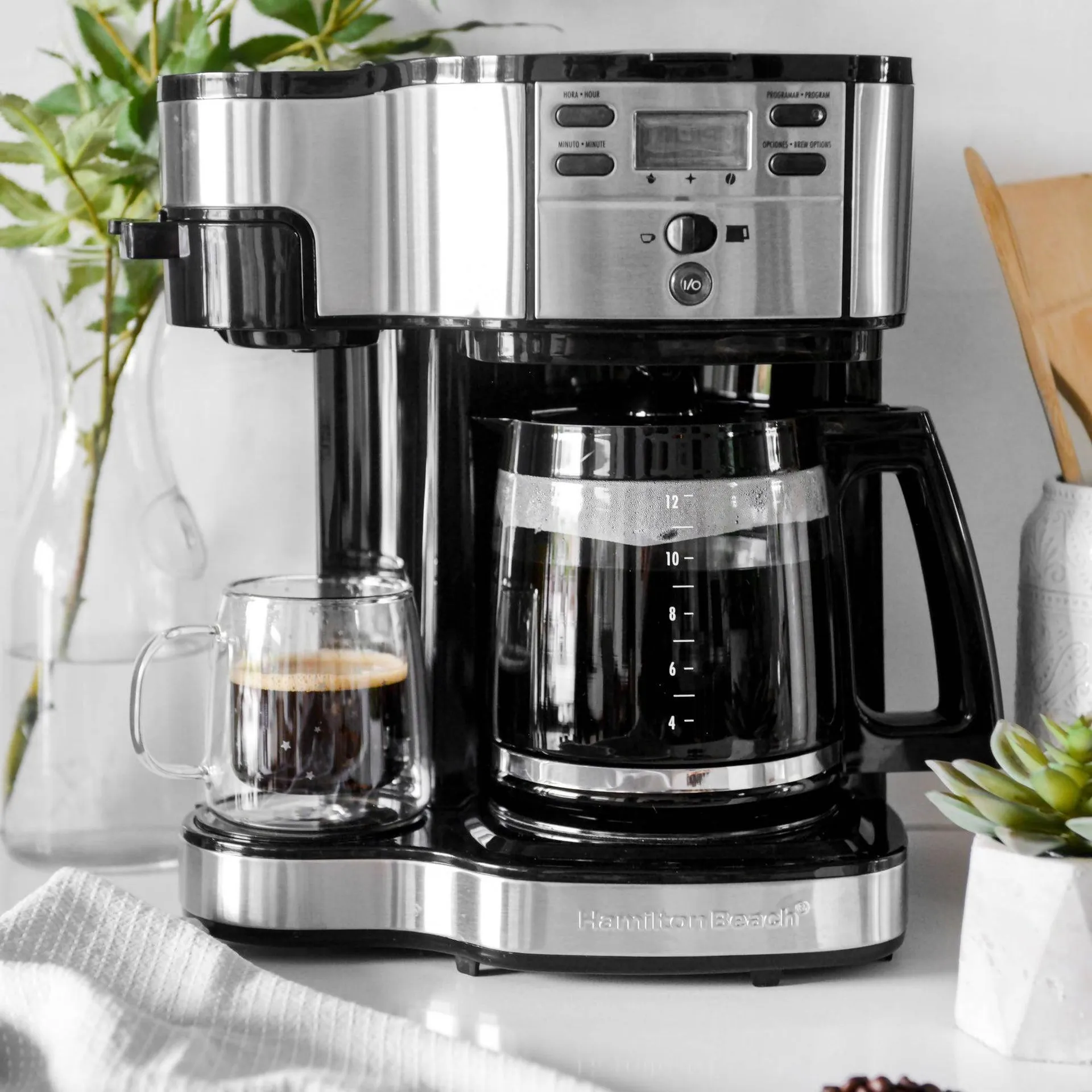 Cafetera Programable 49980-CL Doble Función Espresso + Americana Hamilton Beach