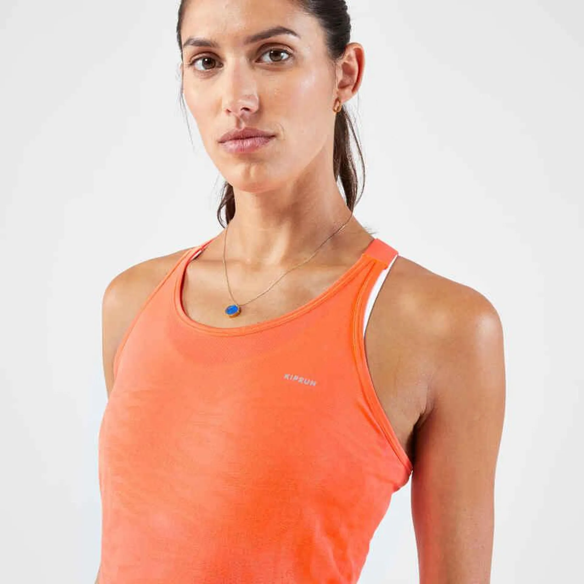 Polera sin mangas Running sin costuras mujer - KIPRUN Run 500 Confort coral