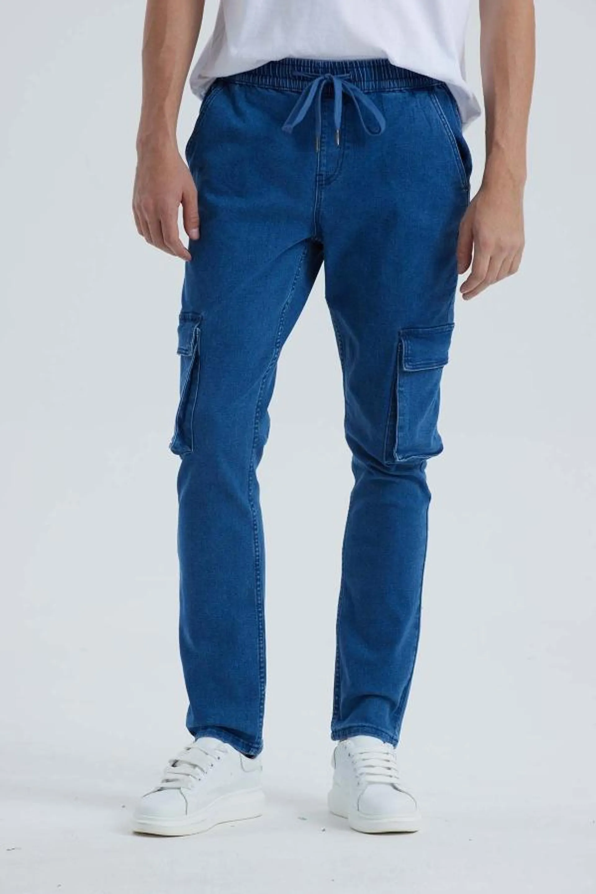 Jeans hombre cargo jogger azul