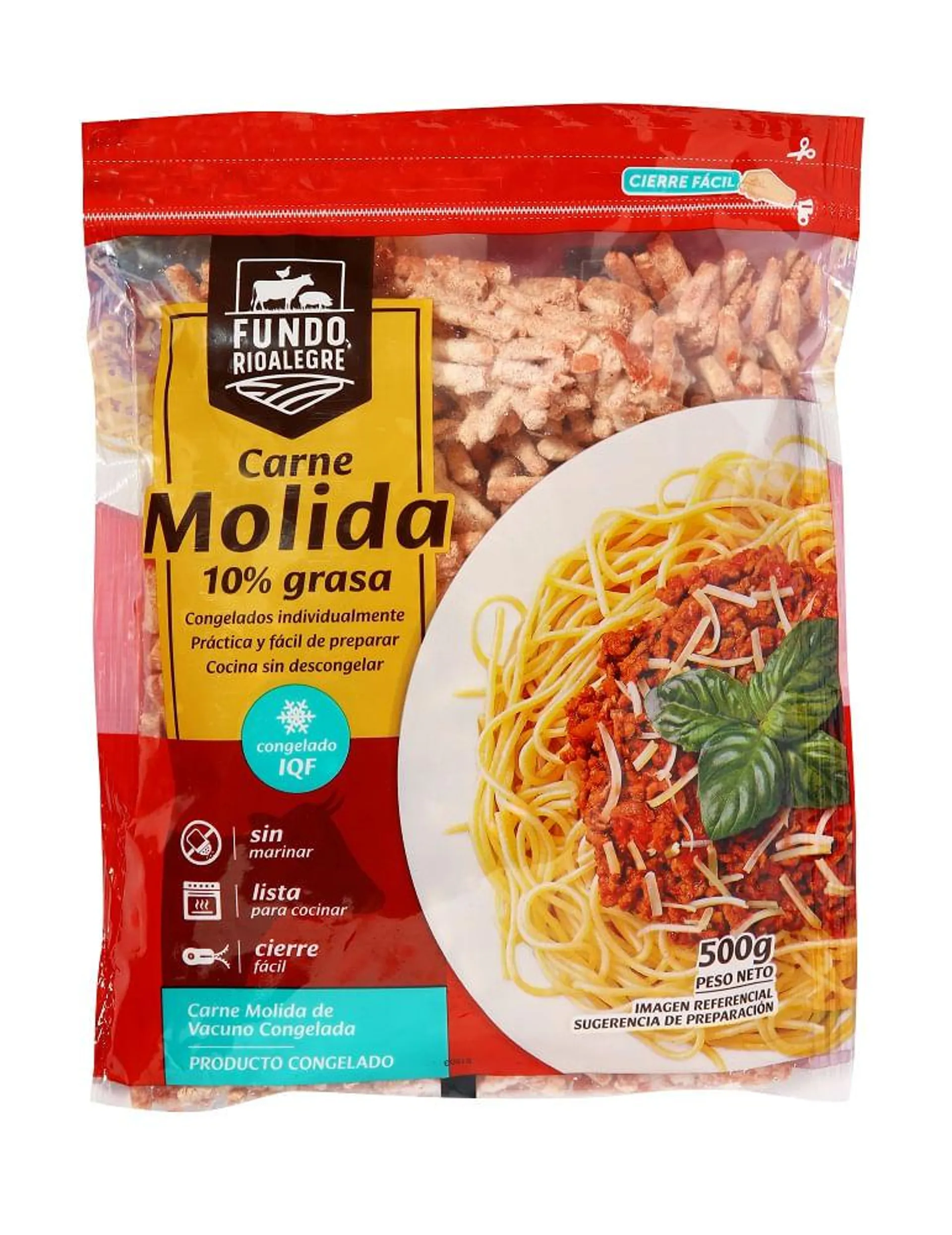 Carne molida 10% grasa vacuno corriente Fundo Río Alegre congelado 500 g