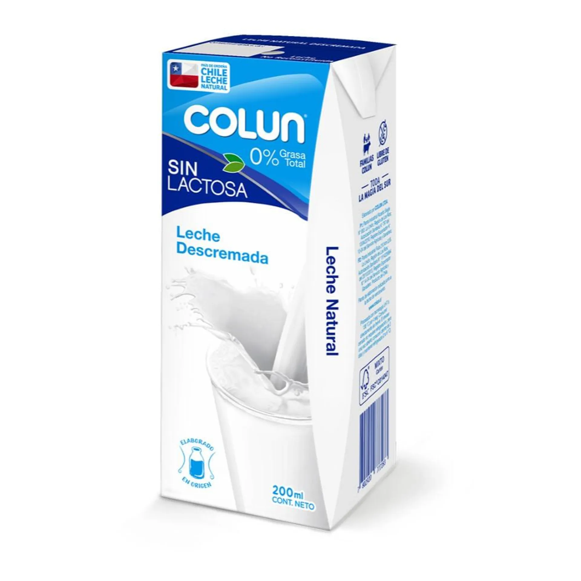 Leche descremada sin lactosa Colun 200 ml