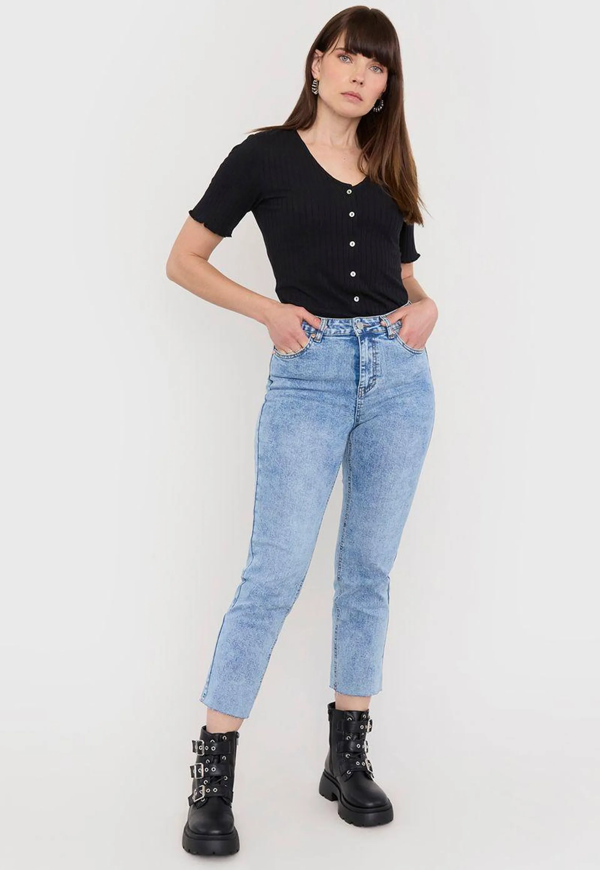 Jeans Mujer Calce Recto Azul Medio