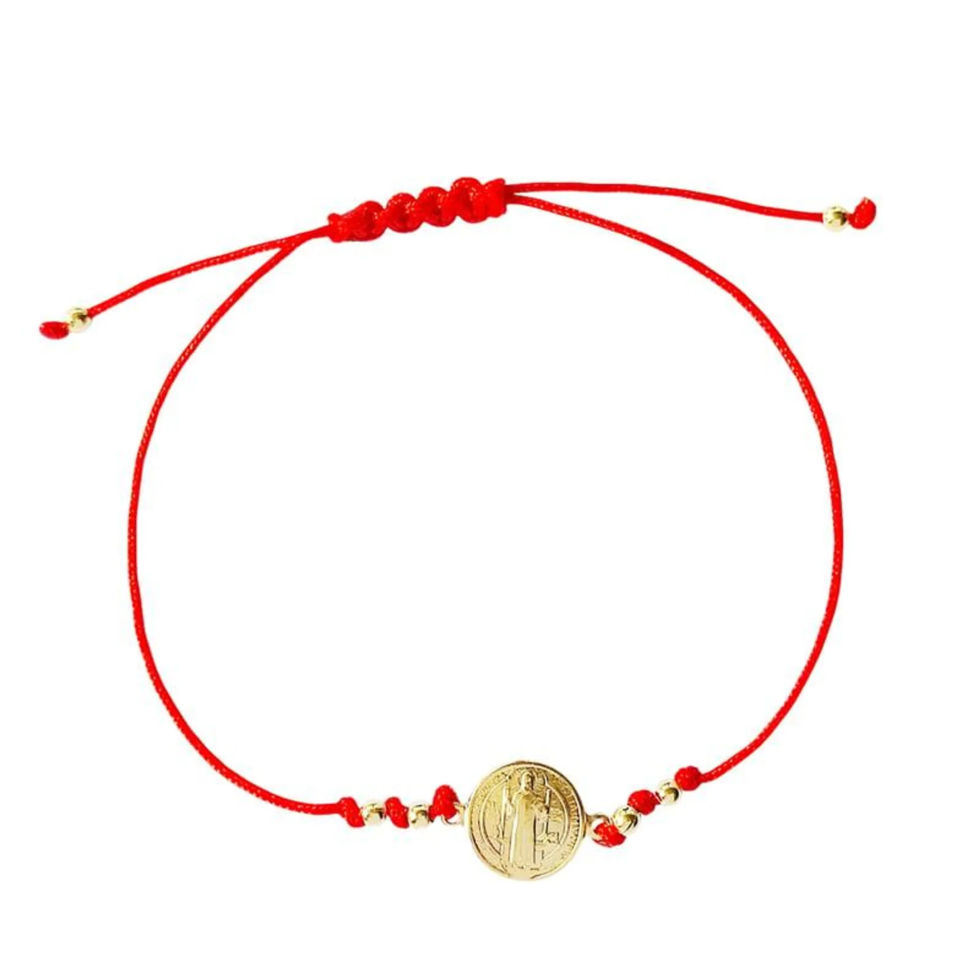 Pulsera San Benito Bolitas Enchapado Oro 18K Cordón Rojo