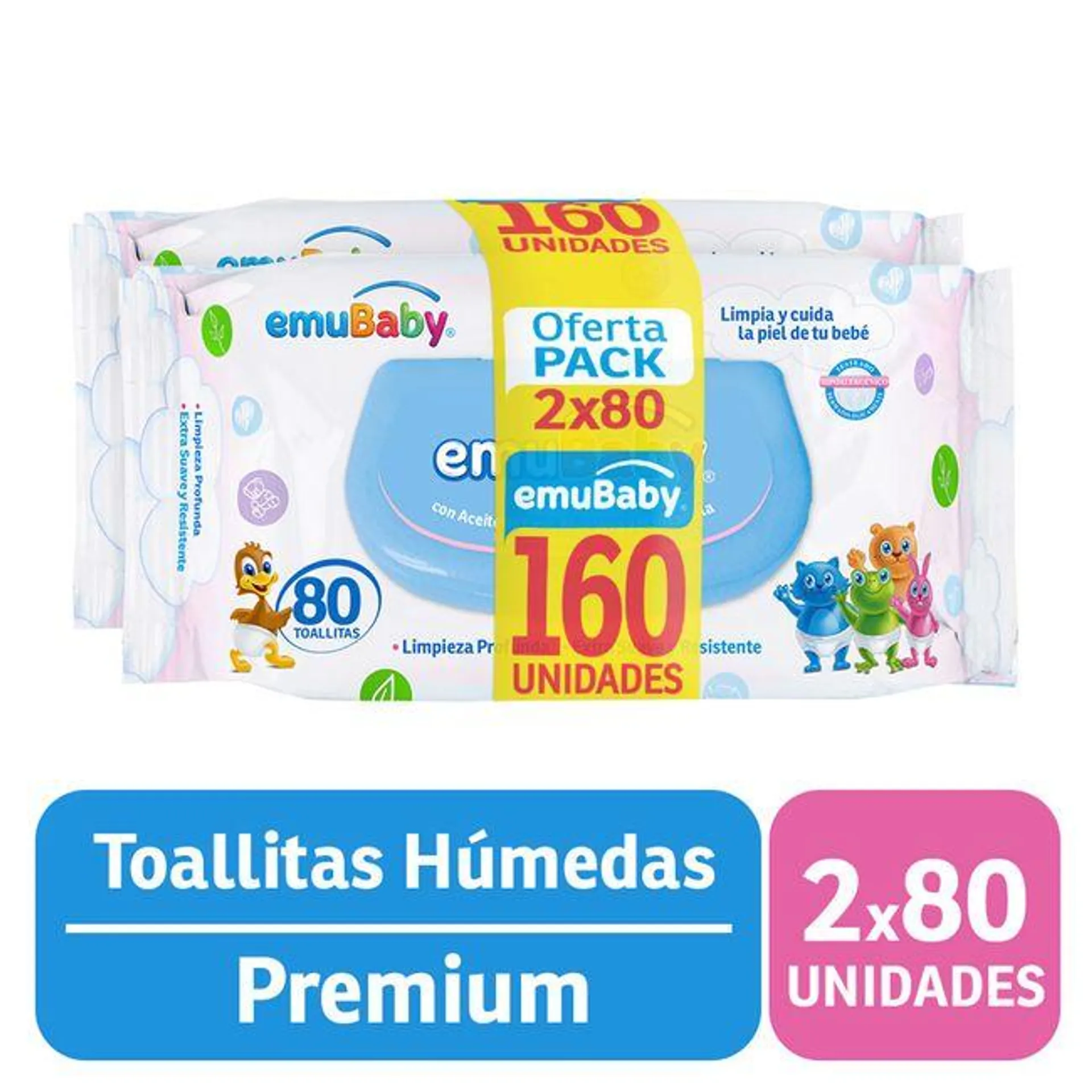 Toallas Húmedas Emuwipes 2 Paquetes de 80 un.