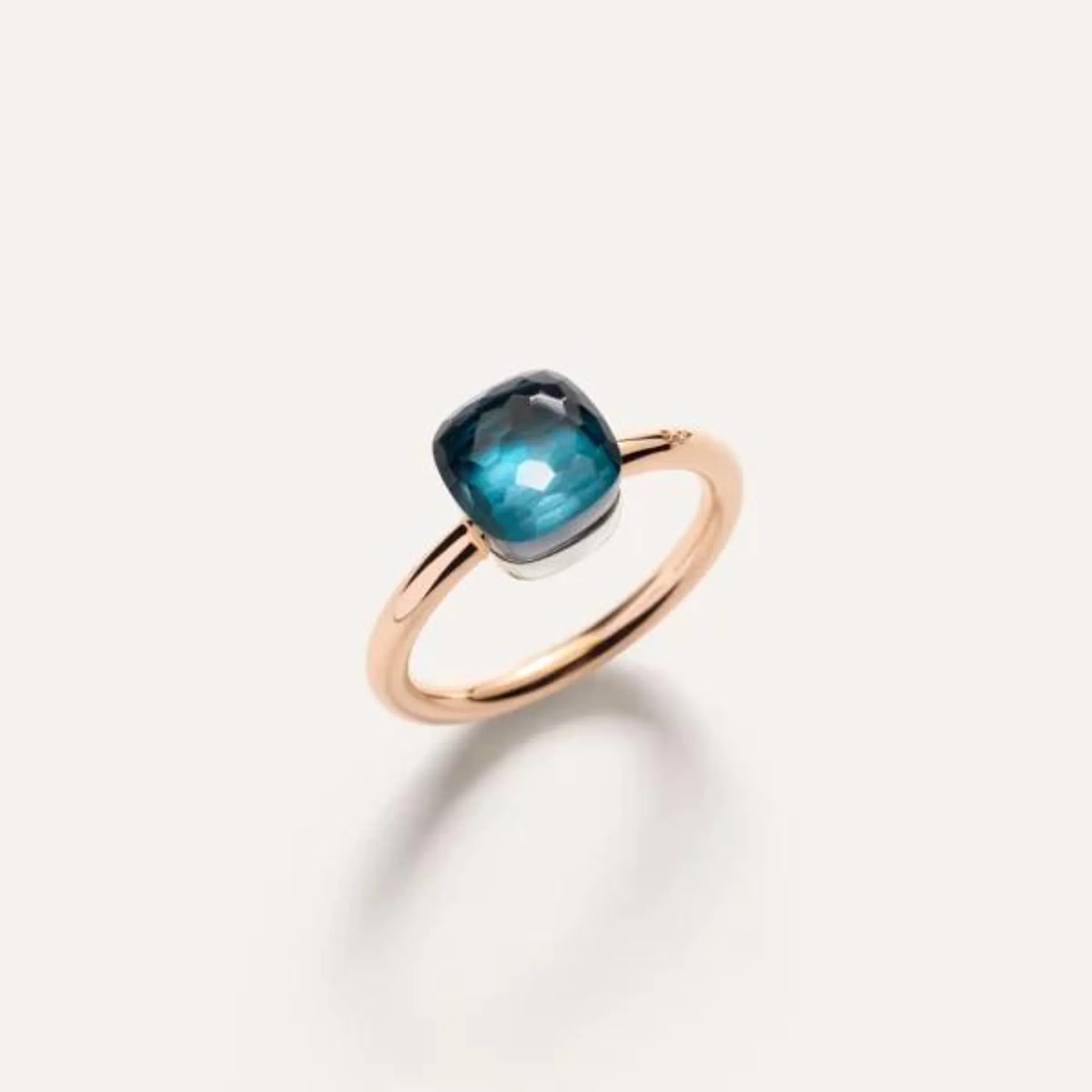 Anillo Pomellato Nudo Petit Oro Rosa 18k Topacio London Blue