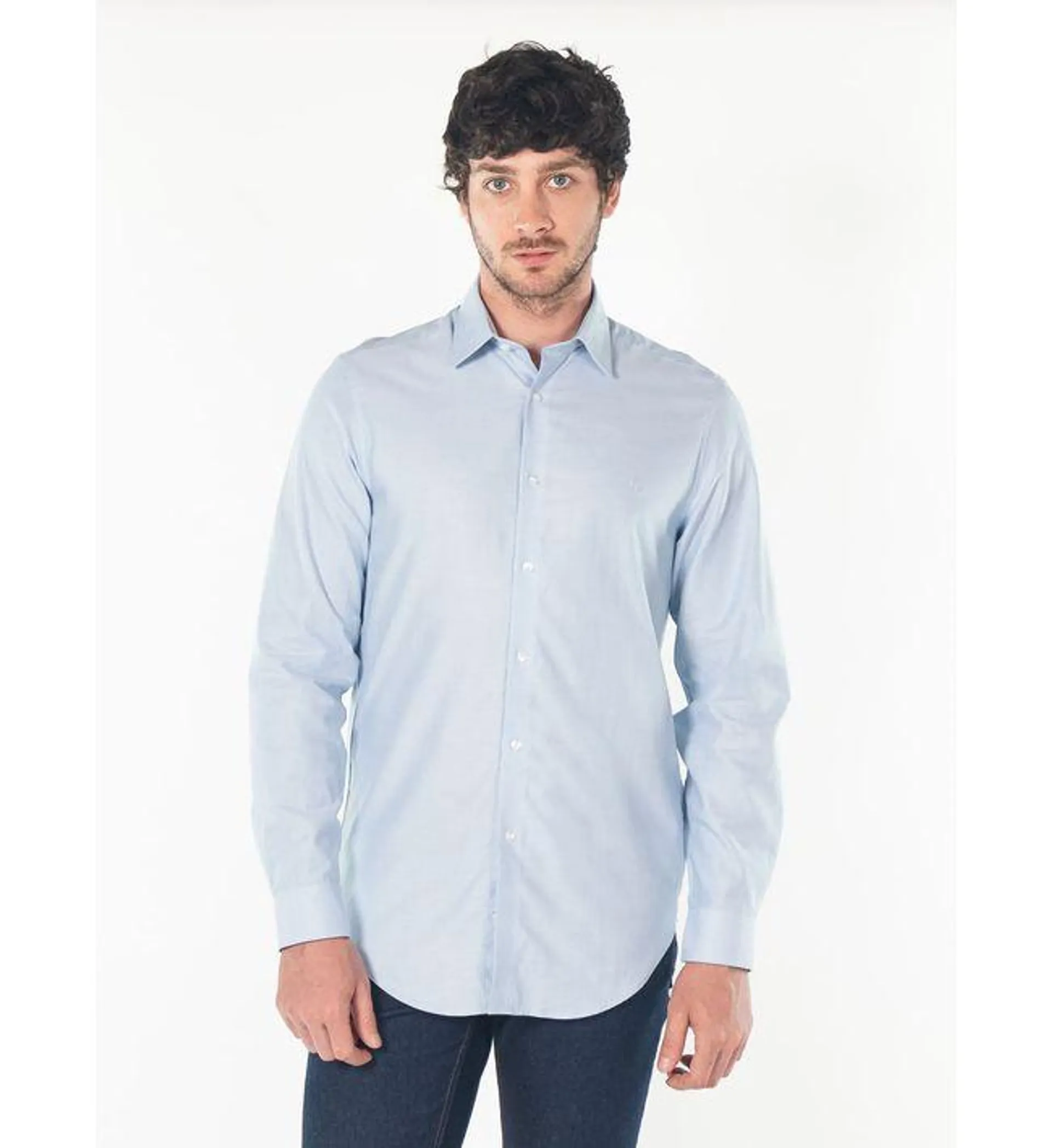 Camisa Azul Manga Larga Para Hombre