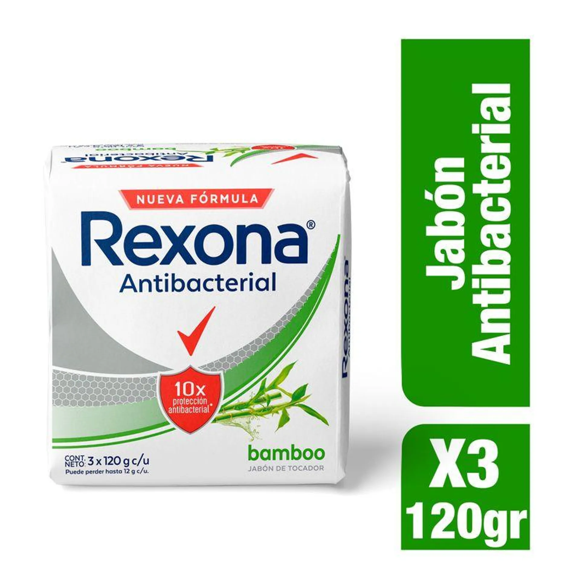 Jabon Barra Rexona Antibacterial Bamboo X 120 Gr X 3 Und