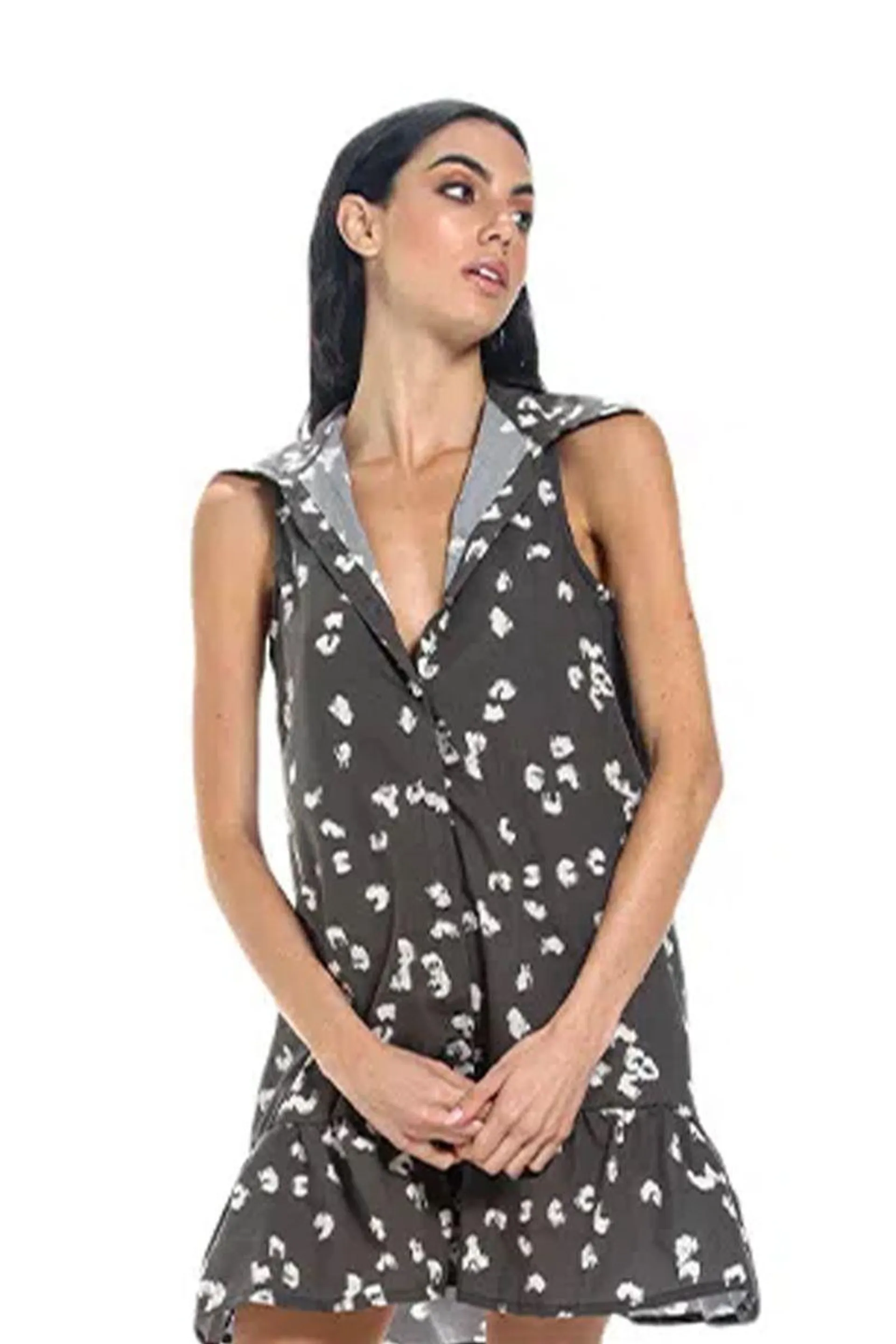 Vestido corto estampado negro para mujer gardenia