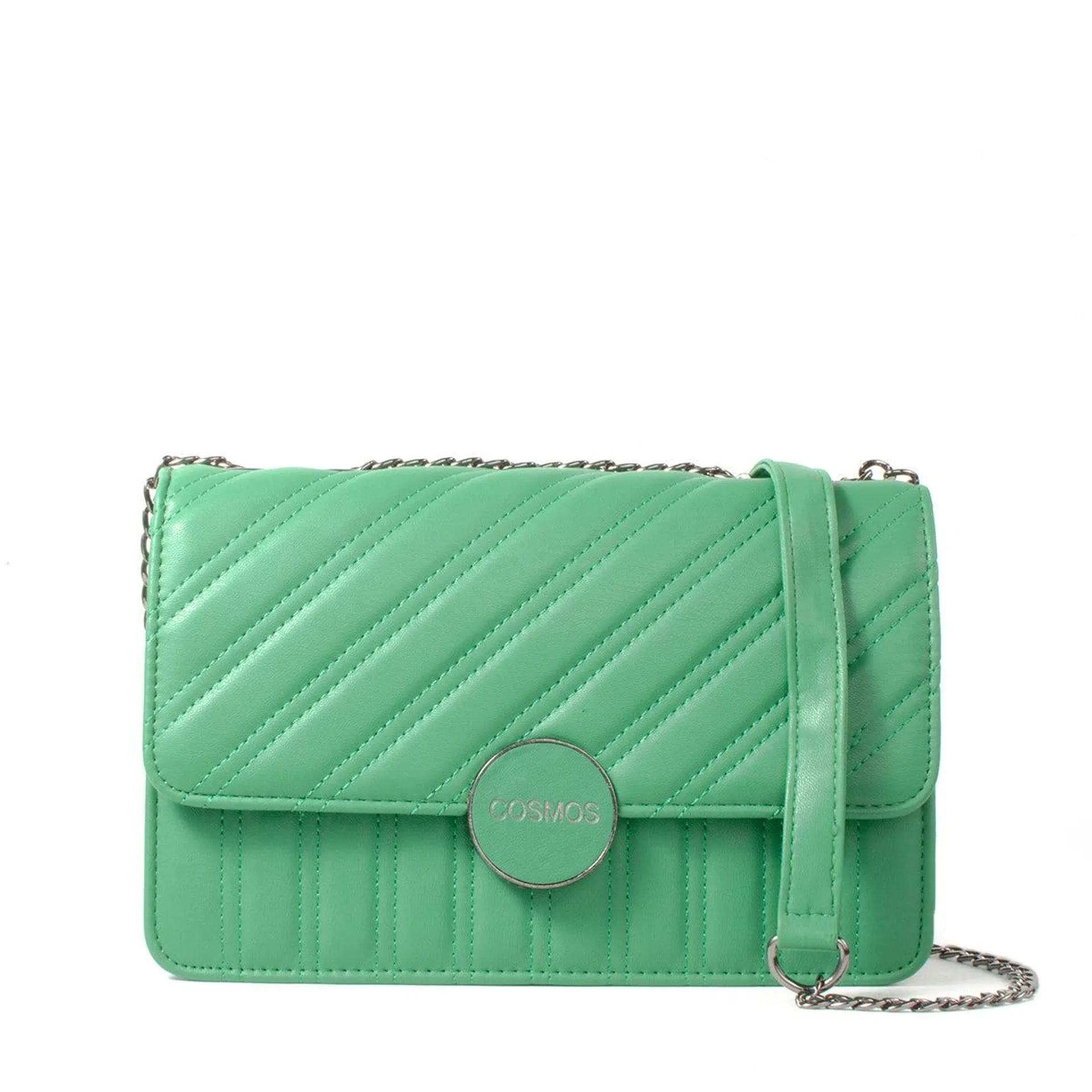 Bolso tipo bandolera color verde líneas, para dama