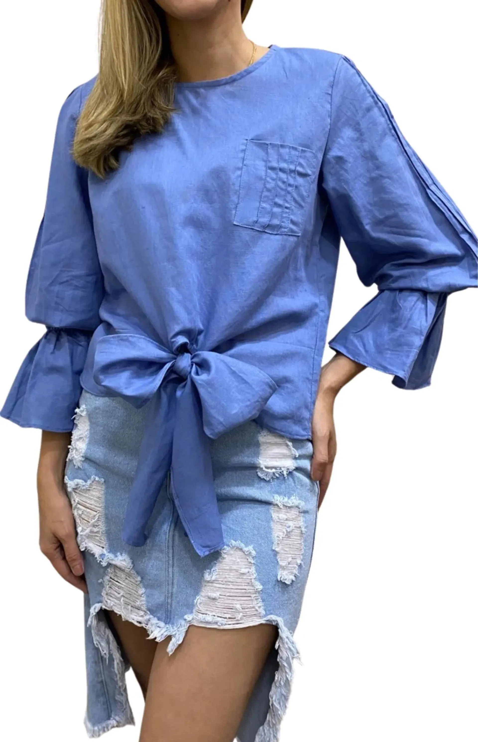 Blusa En Lino Con Alforzas