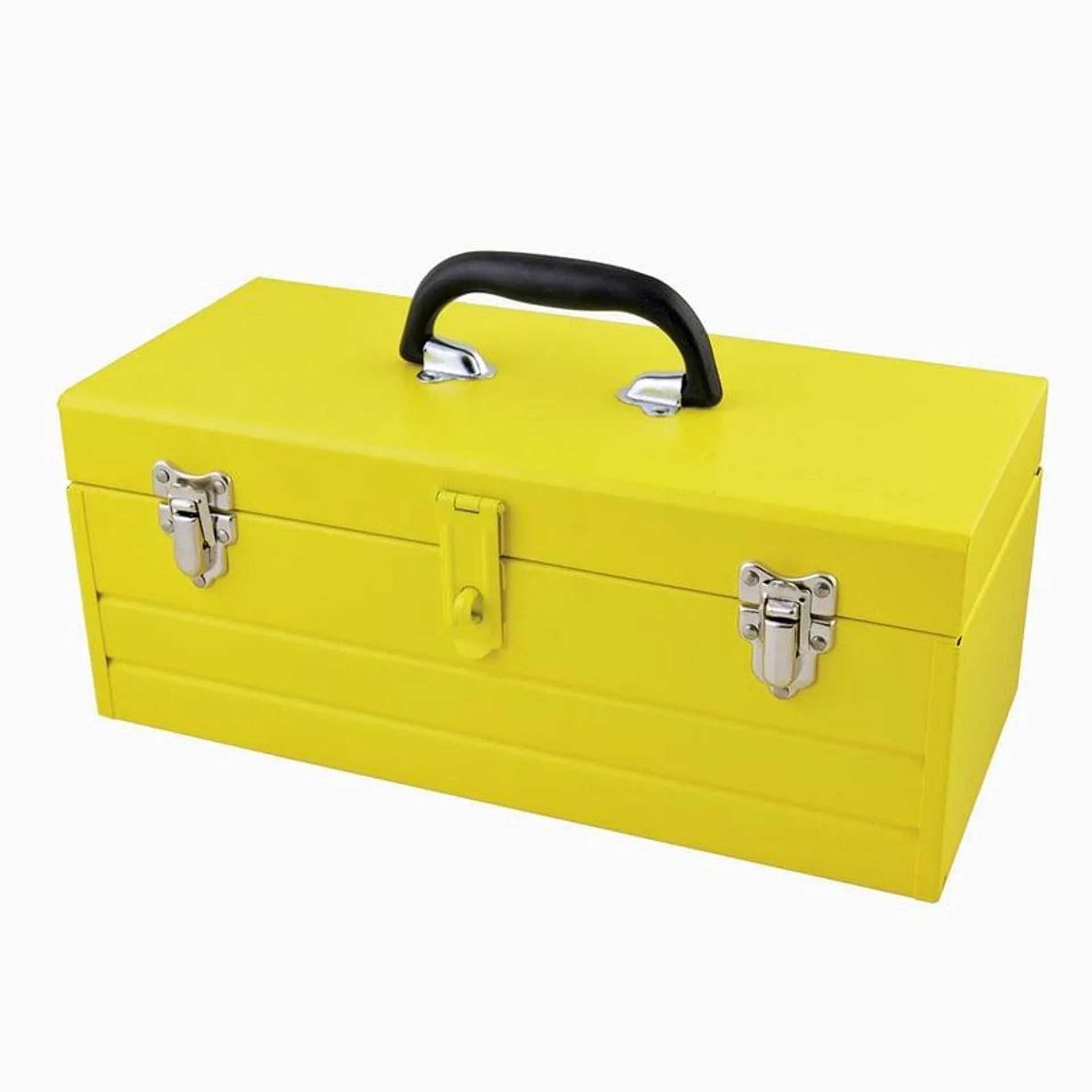 Caja portaherramientas metálica color amarillo charola 23x9x7 Surtek