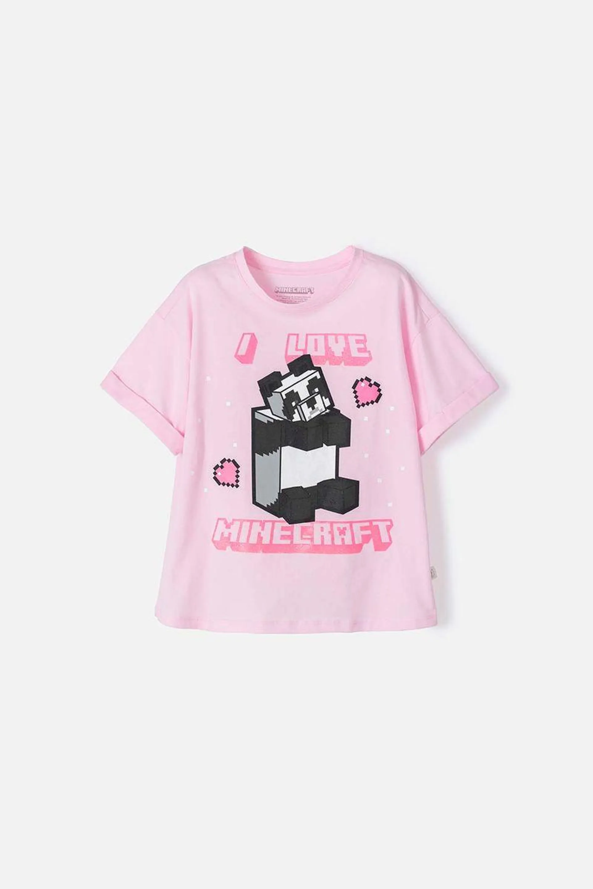 Camiseta de Minecraft rosada manga corta para niña