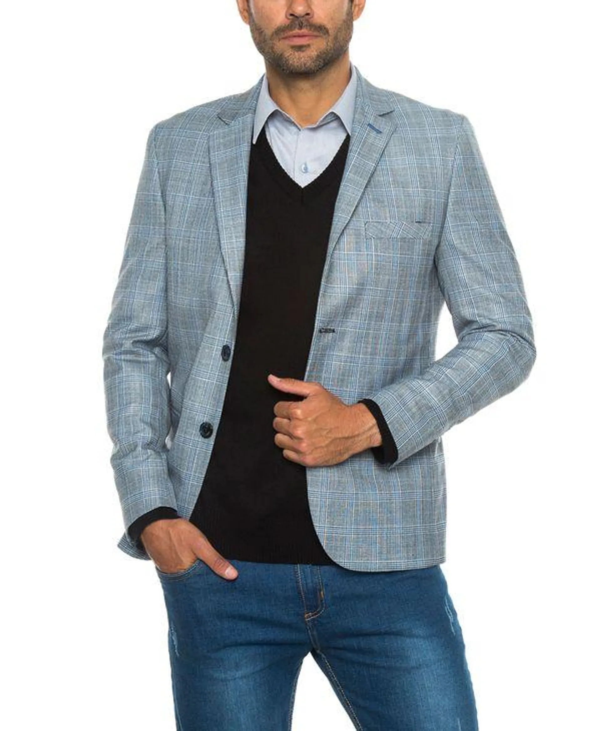 Blazer Casual Shefford Azul de Cuadros Escocés