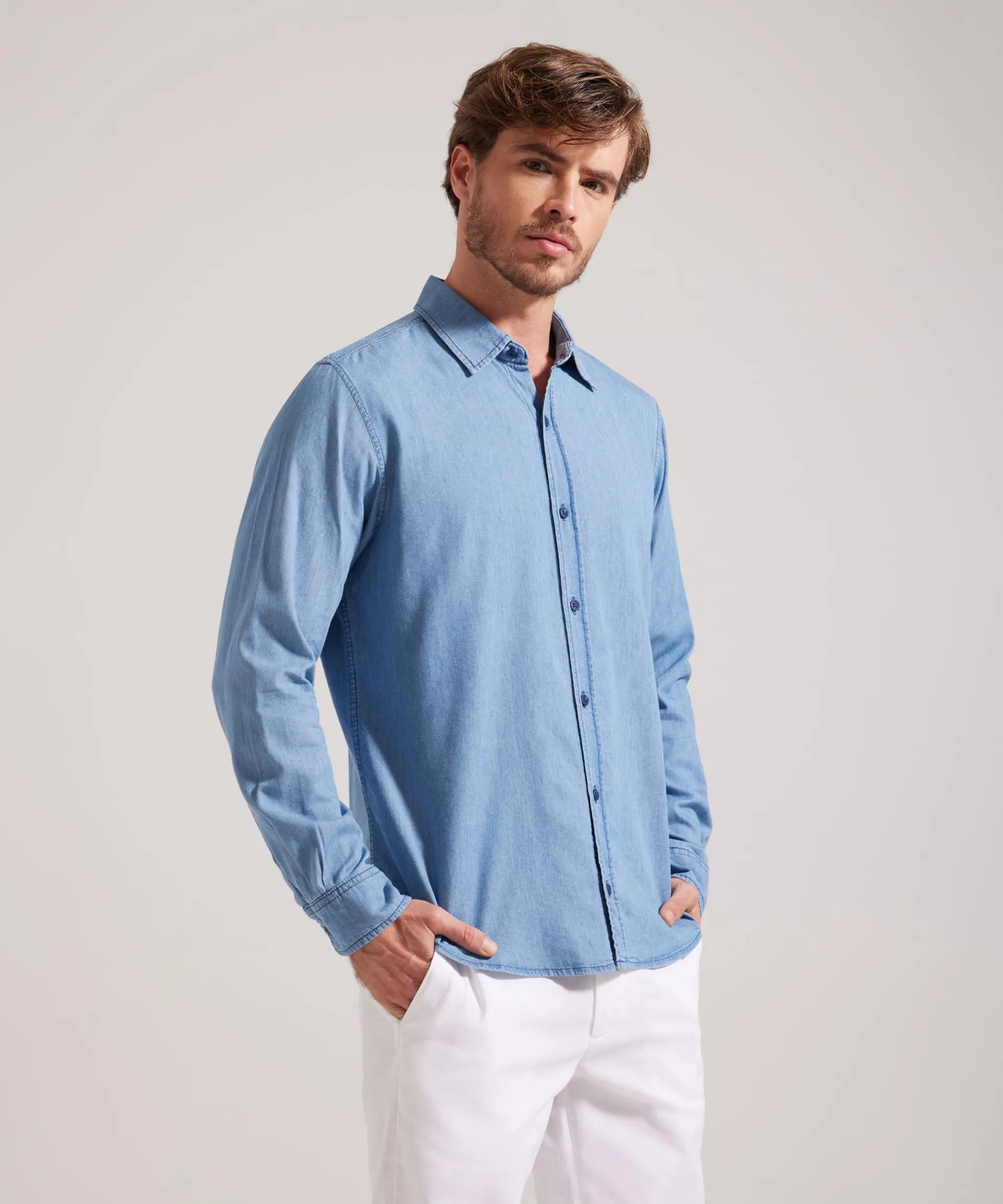 Camisa Regular Fit Tono Azul Medio Claro