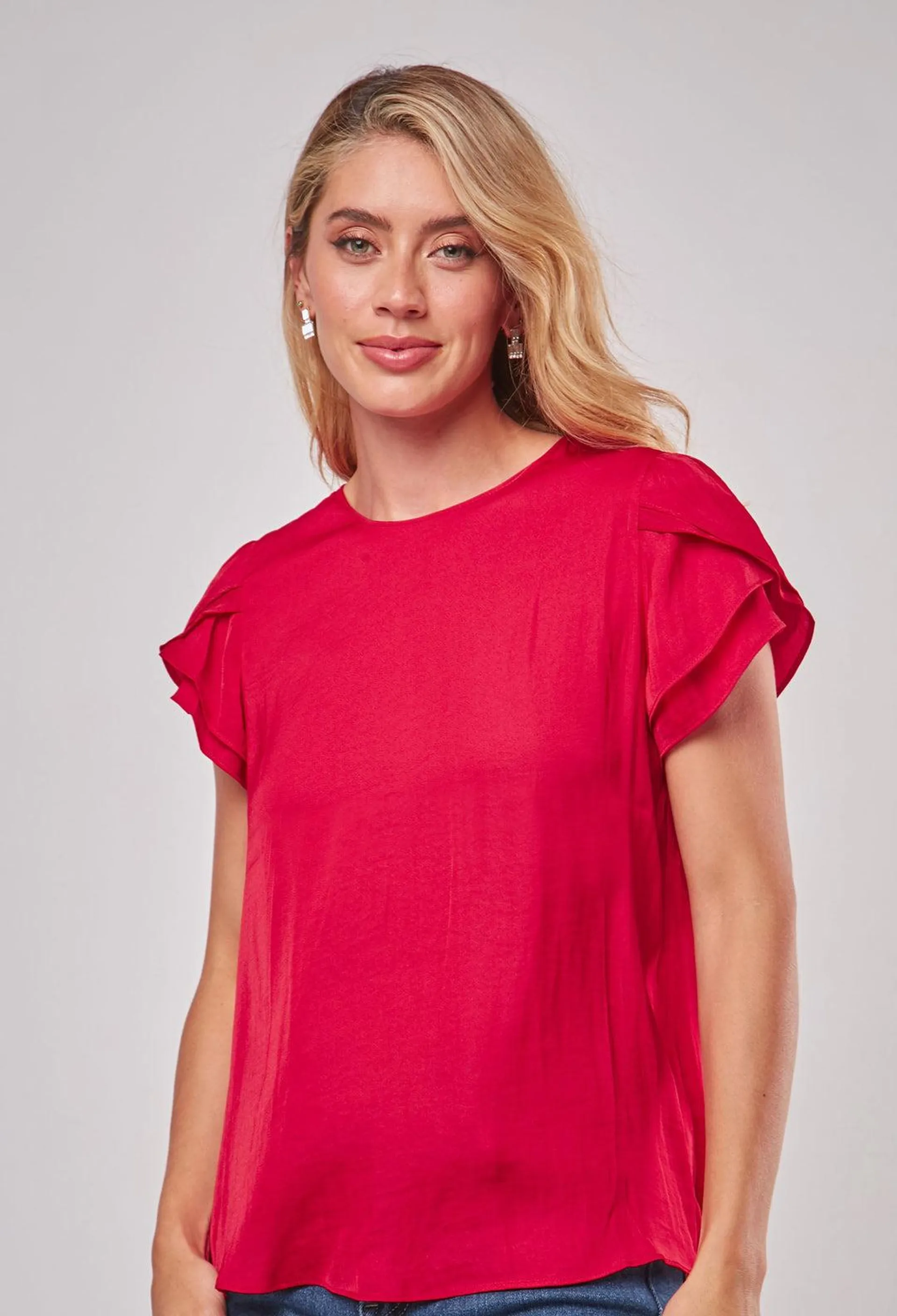 Blusa Satén Manga Corta Mujer - SALE