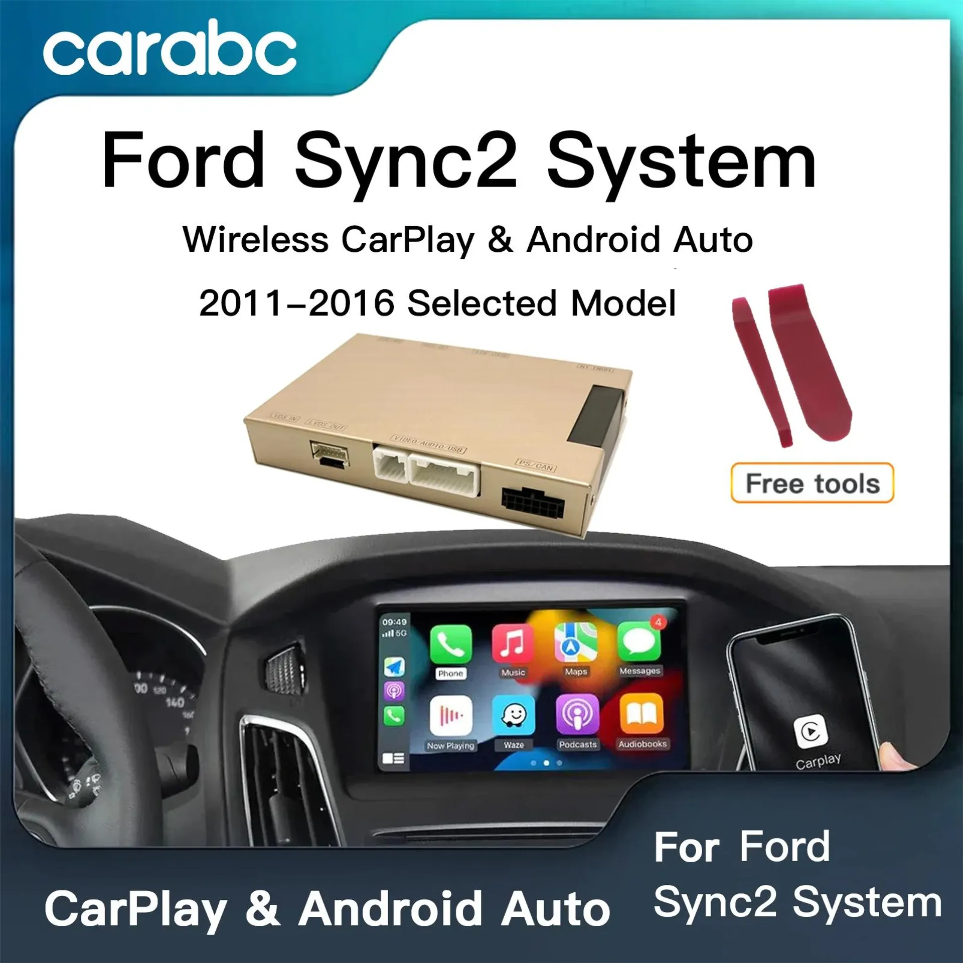 CARABC Wireless Carplay Android Auto for Ford Sync2 System Explorer Focus Fiesta C-max Edge F-150 Fusion Taurus Decoder box