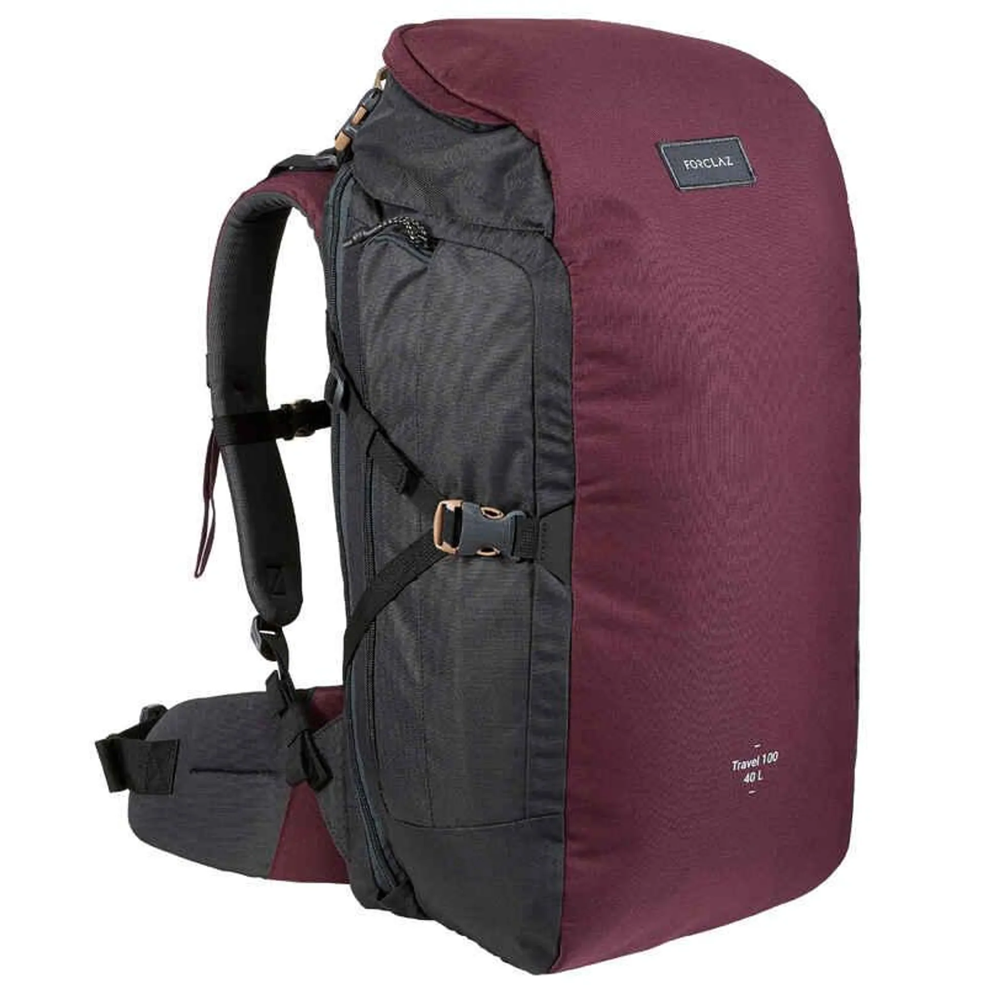 Morral de 40 litros para trekking de viaje equipaje de mano Forclaz vinotinto