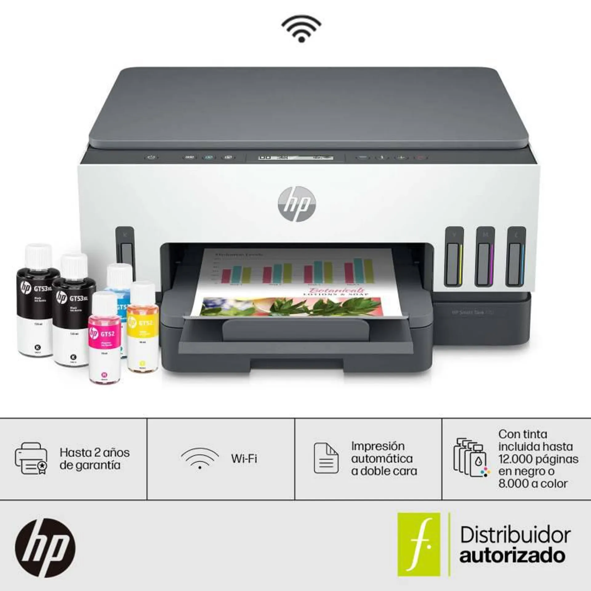 Impresora Multifuncional HP Smart Tank 720 Conexión por WIFI y Bluetooth a Color con Carga Continúa Compatibilidad Universal escaner y copiadora