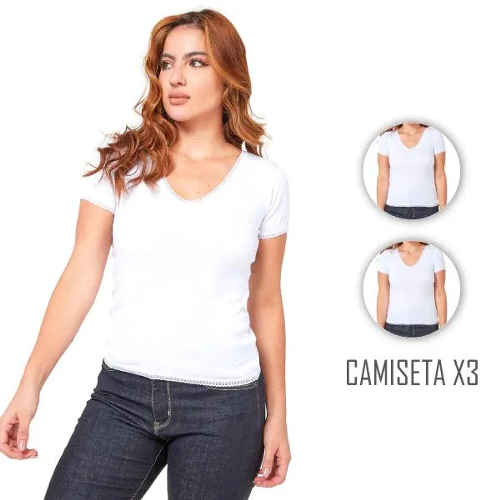 Combo X3 Camiseta Mujer Encaje Manga Corta