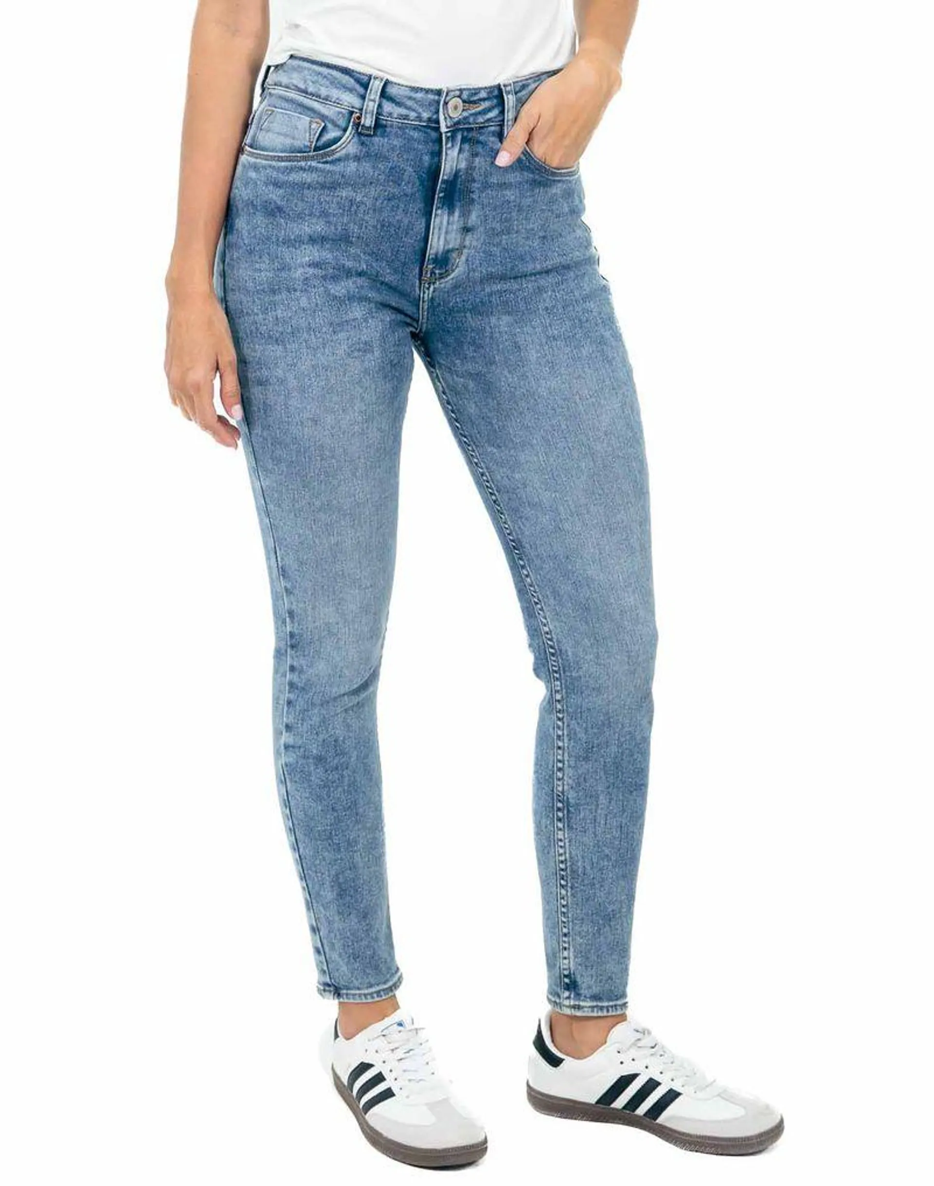 High Waist Skinny Fit Jeans Tono Medio Eco Recycle