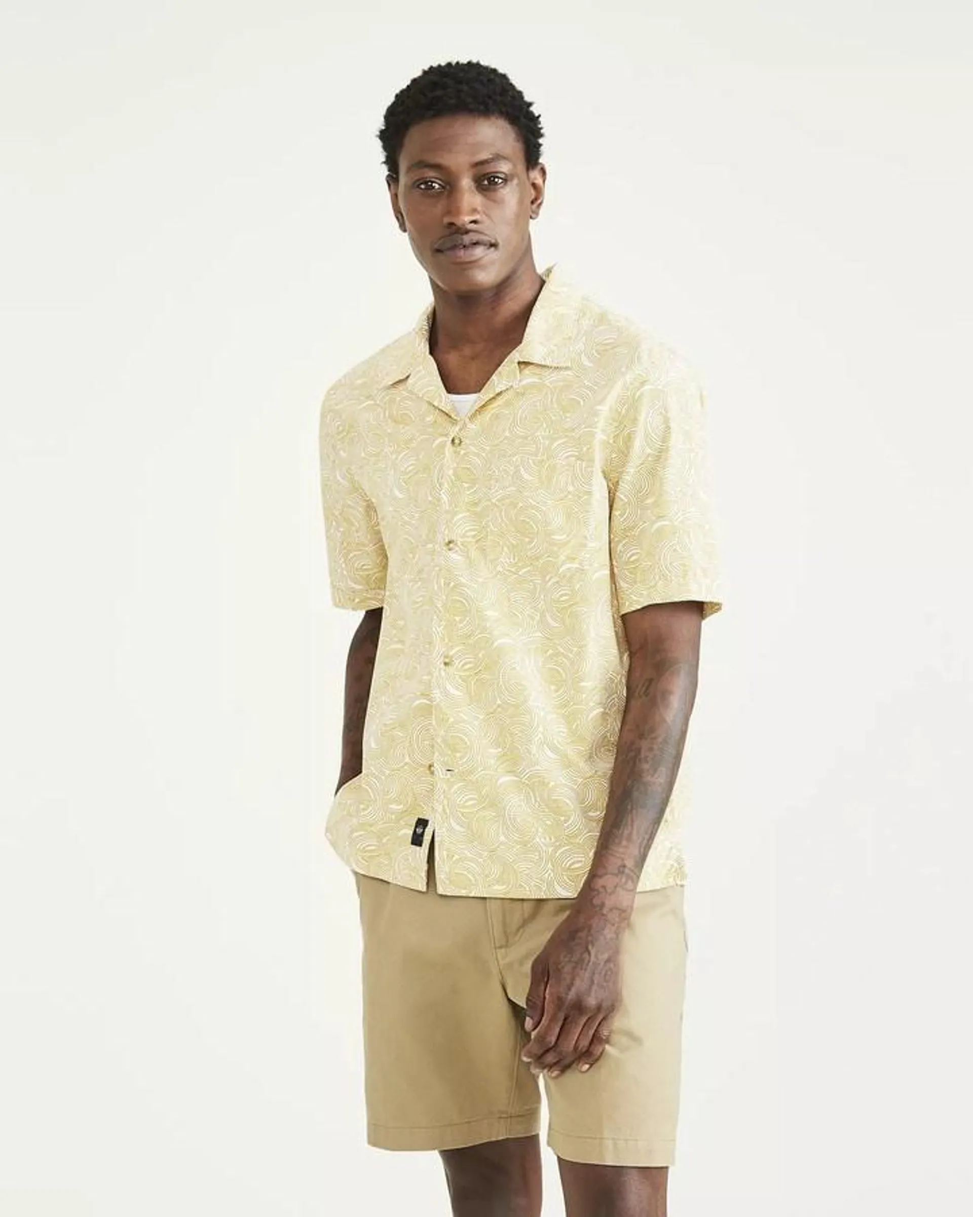 Camisas Dockers Camp Collar Shirt,Regular Fit Hombre Amarillo | ZRDPU1093