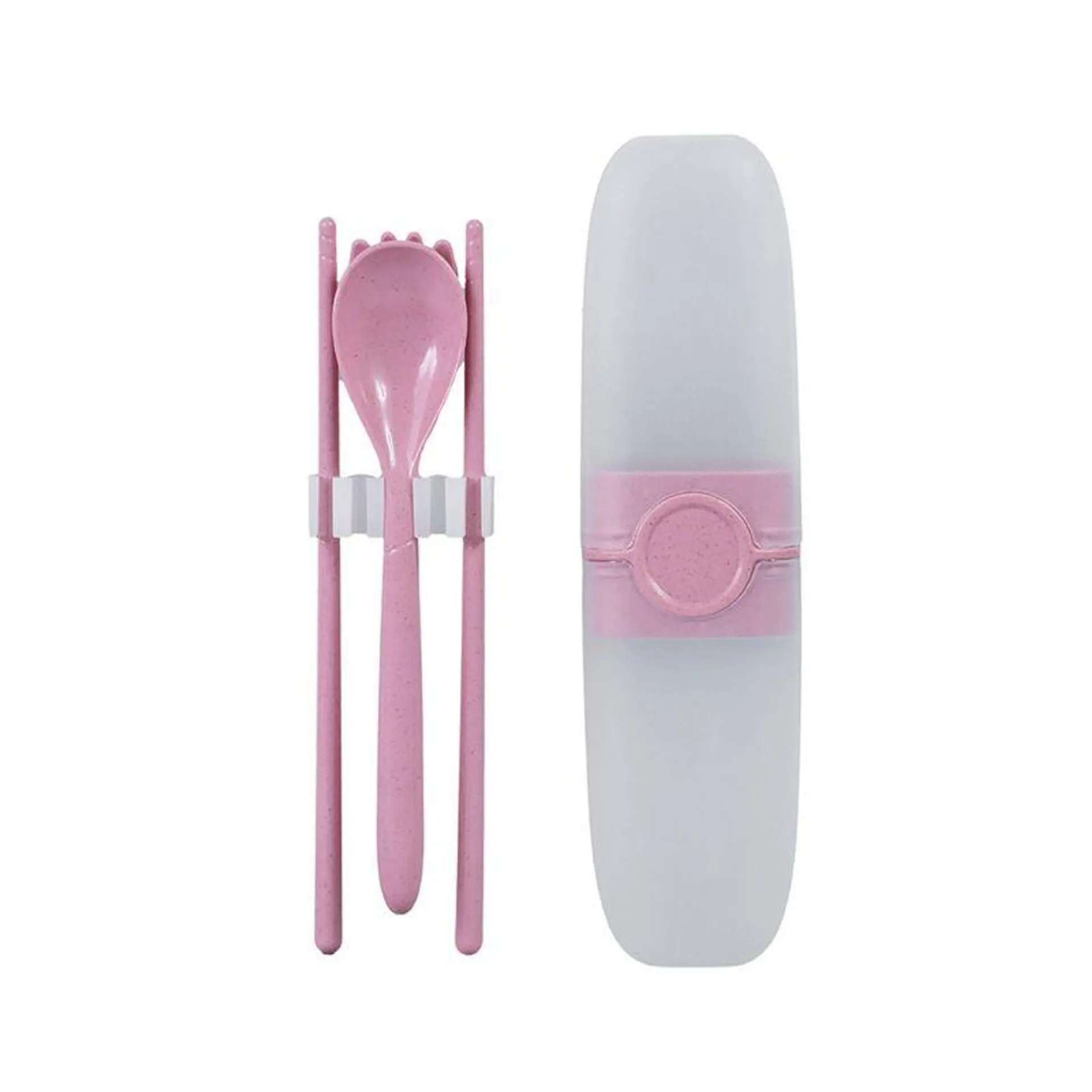 Set de 3 cubiertos con Estuche Plástico, Mediano, Rosa