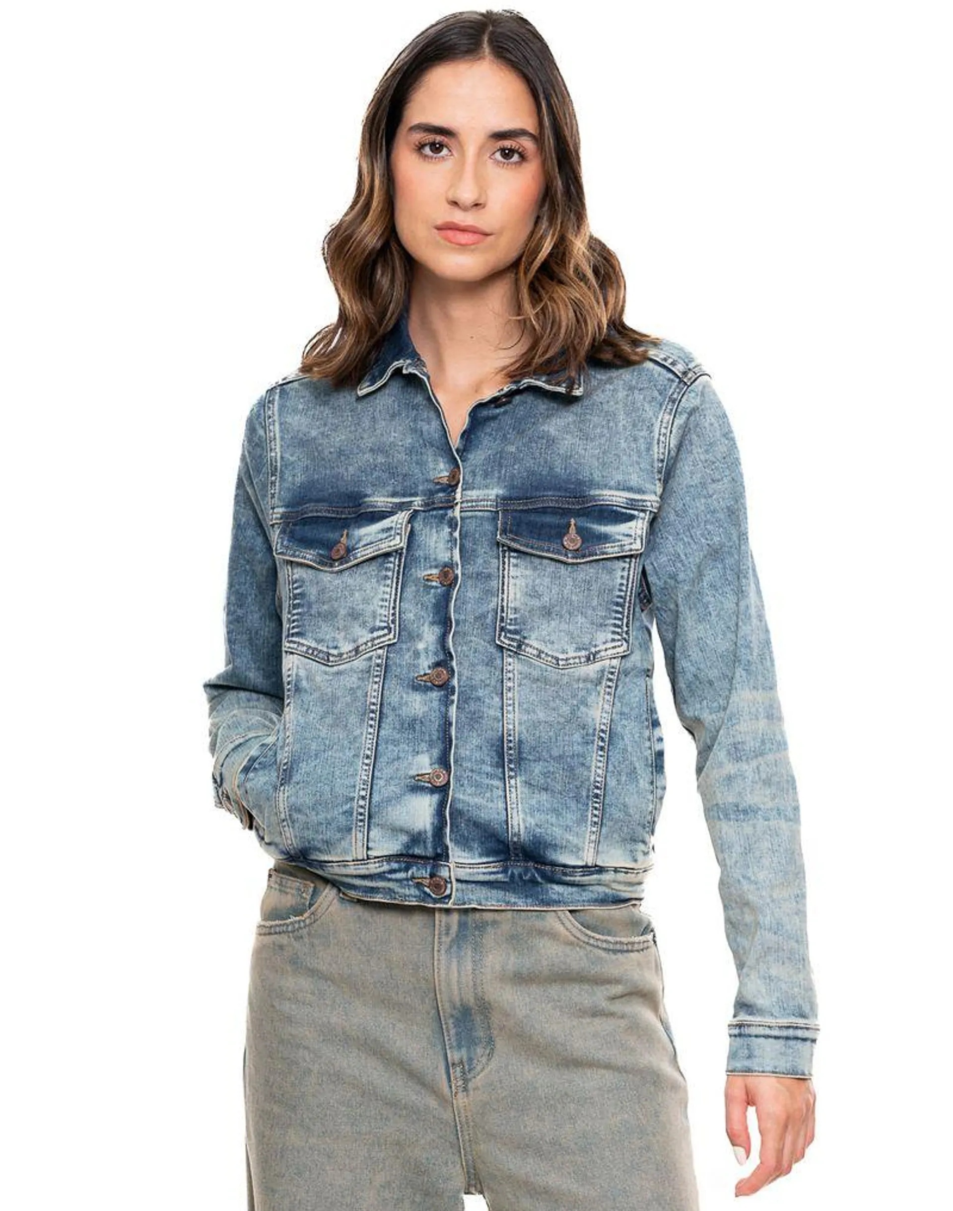 Chaqueta Denim Trucker Tono Medio