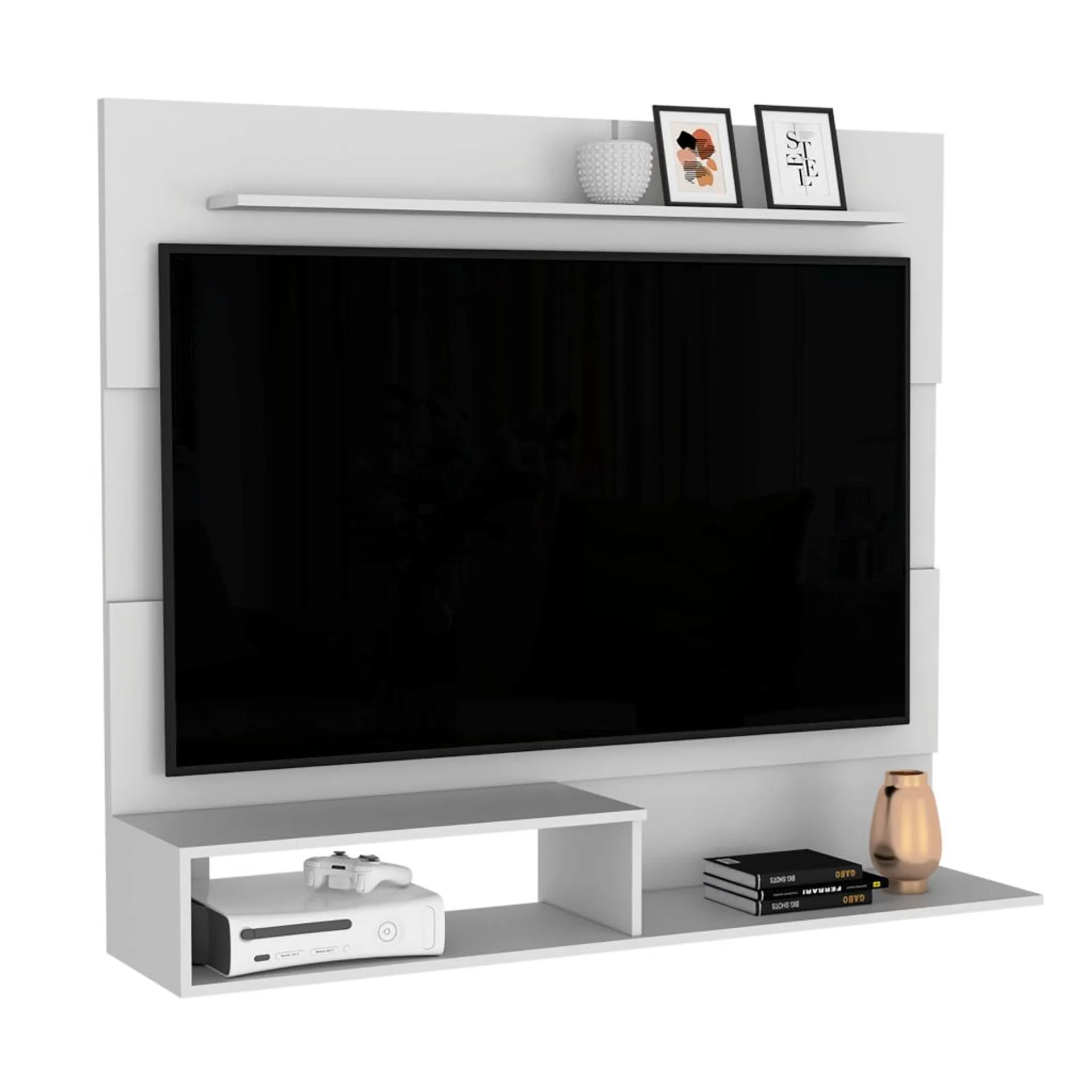 Panel de tv ascher, blanco, con espacio para televisor de hasta 55 pulgadas