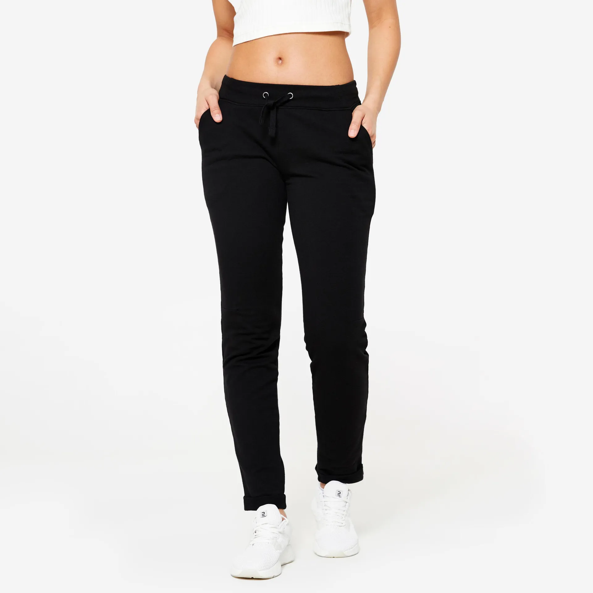 Pantalón jogger de fitness slim con bolsillos para Mujer Domyos 500 negro